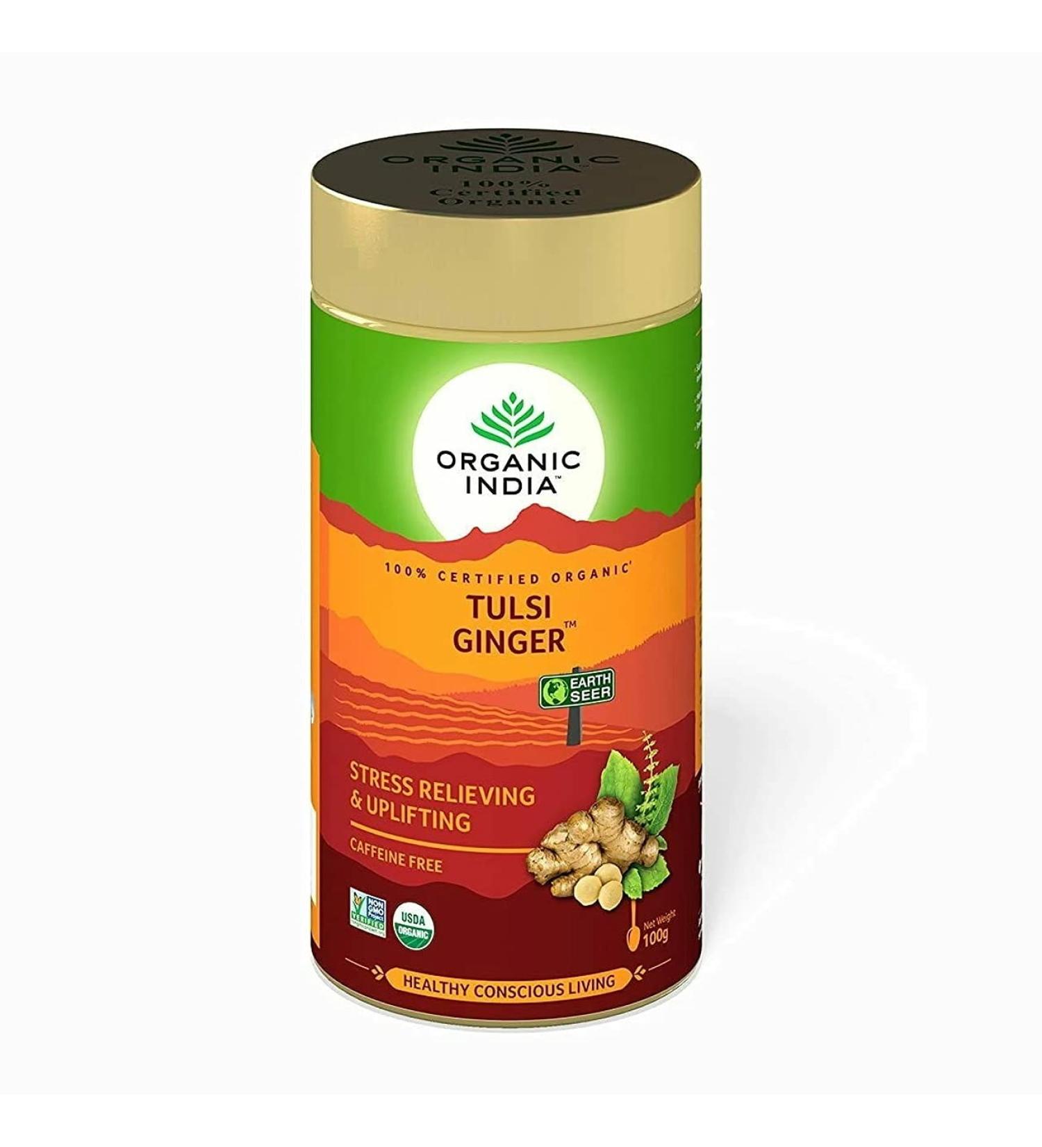 ORGANIC INDIA ORGANIC INDIA HEALTHY CONSCIOUS LIVING Tulsi Th en vrac au gingembre 100 g