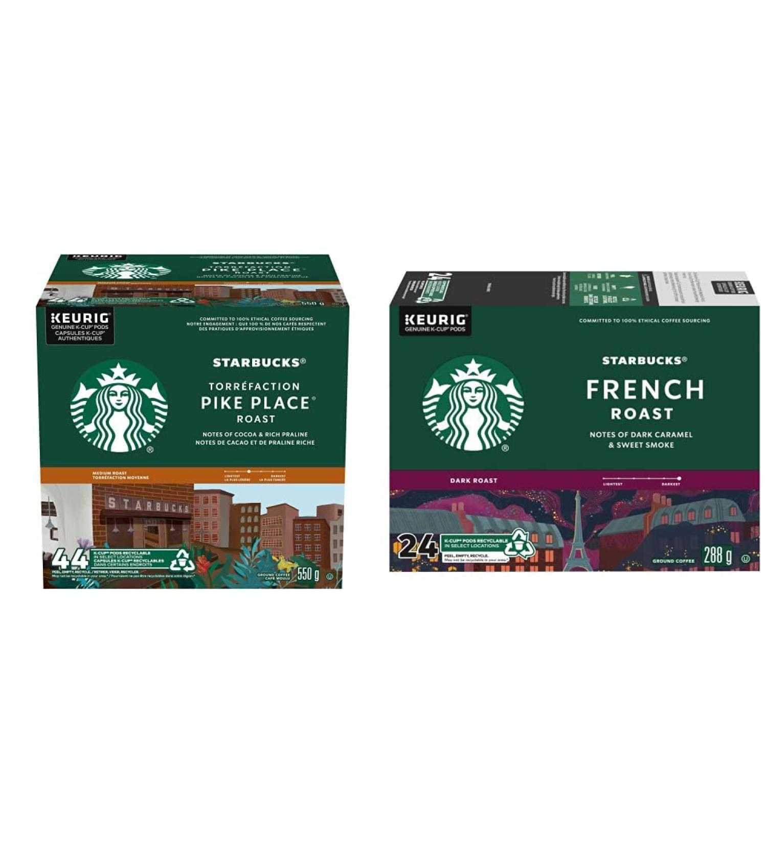 Starbucks Pike Place Medium Roast Coffee Single Serve Keurig K-Cup Pods 44 Capsules & French Roast Dark Roast Coffee Single Serve Keurig K-Cup Pods 24 Capsules - Buy Online on GoSupps.com