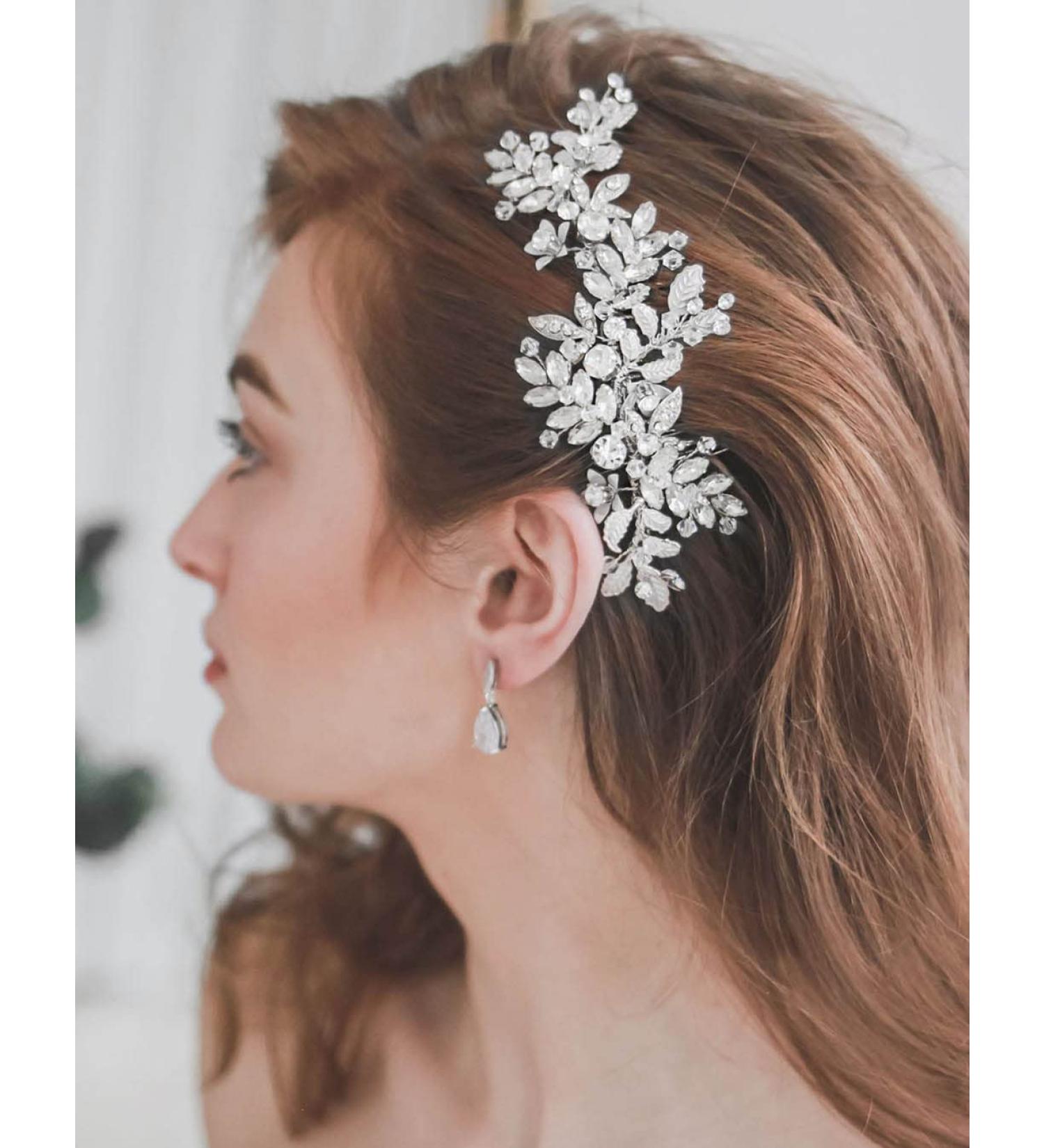 Jeairts Rhinestone Wedding Hair Comb - Leaf Bridal Headpiece with Glitter Crystal Accents (A-Silver) - Buy Online on GoSupps.com