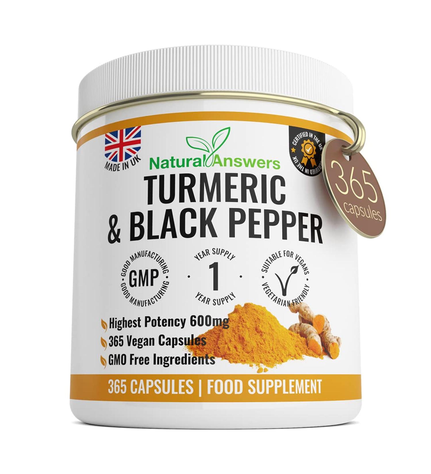 High Strength 365 Turmeric Capsules with Black Pepper | 1 Year Supply | Vegetarian | Curcumin Supplement - Buy Online on GoSupps.com