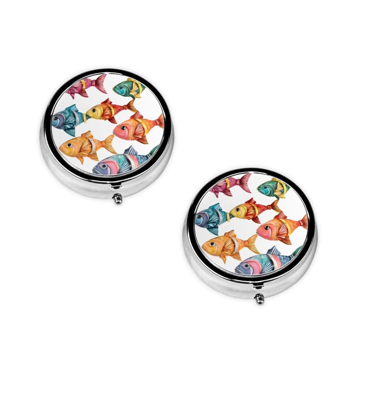 Colorful Fish Round Pill Box | 3 Compartment Portable Travel Organizer for Vitamins & Medications - Buy Online on GoSupps.com