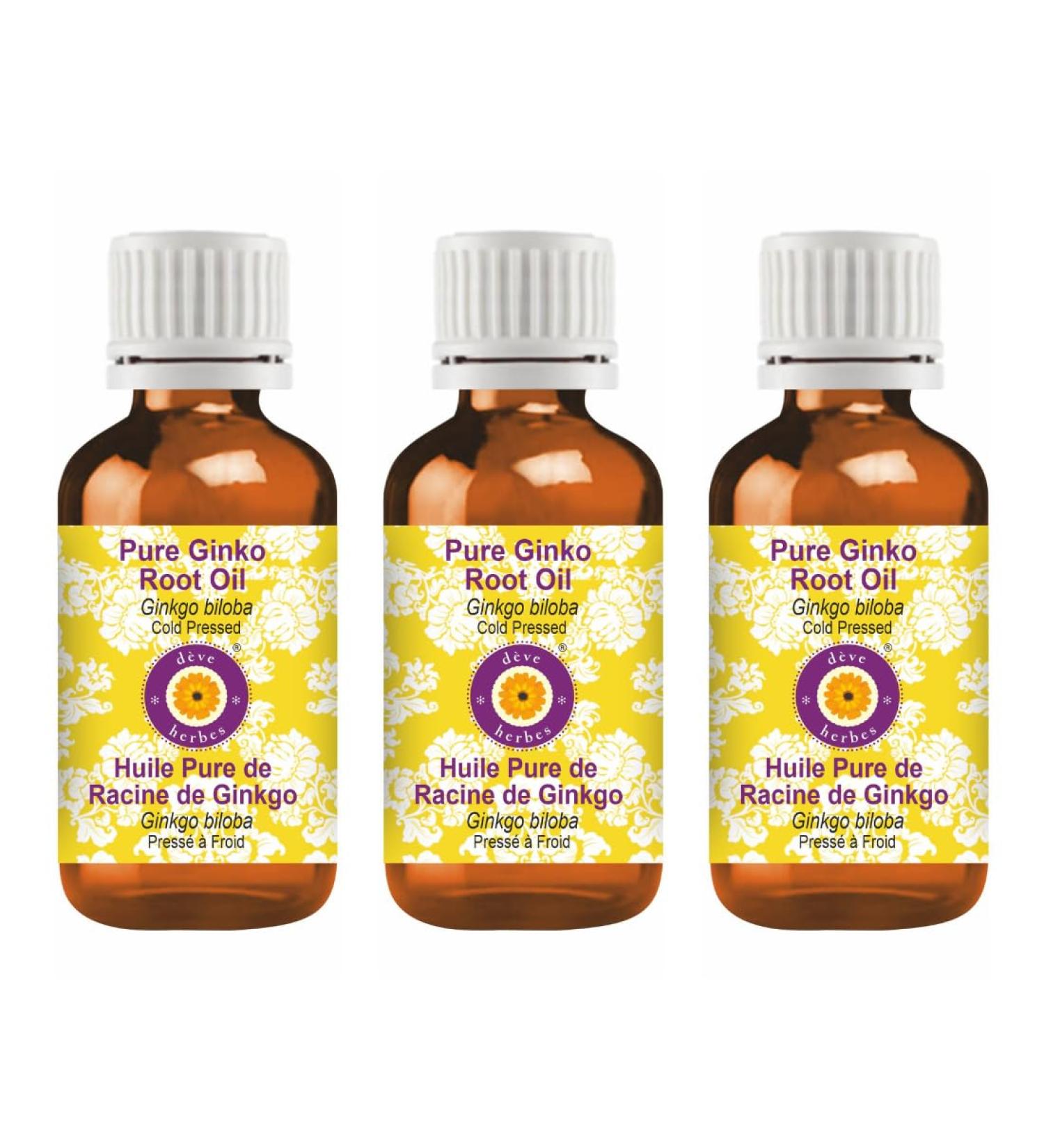 d ve herbes Pure Ginko Root Oil (Ginkgo biloba) Cold Pressed (Pack of Three) 100ml X 3 (10 oz) - Buy Online on GoSupps.com