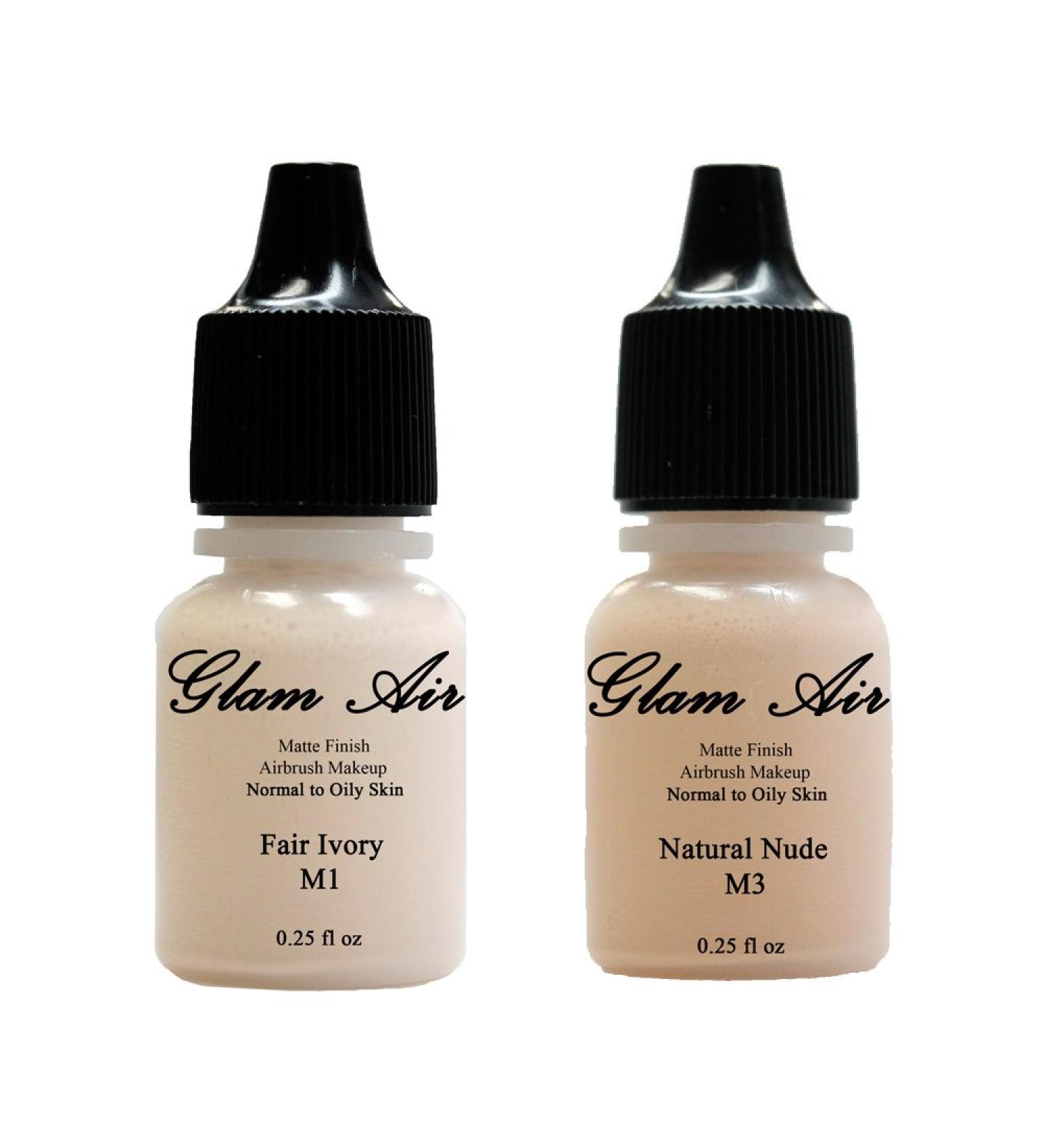 Airbrush Makeup Foundation Matte Finish M1 Fair Ivory and M3 Natural Nude Water-based Makeup Long Lasting All Day Without Smearing Running Fading or Caking 0.25 Oz Bottle By Glam Air - Buy Online on GoSupps.com