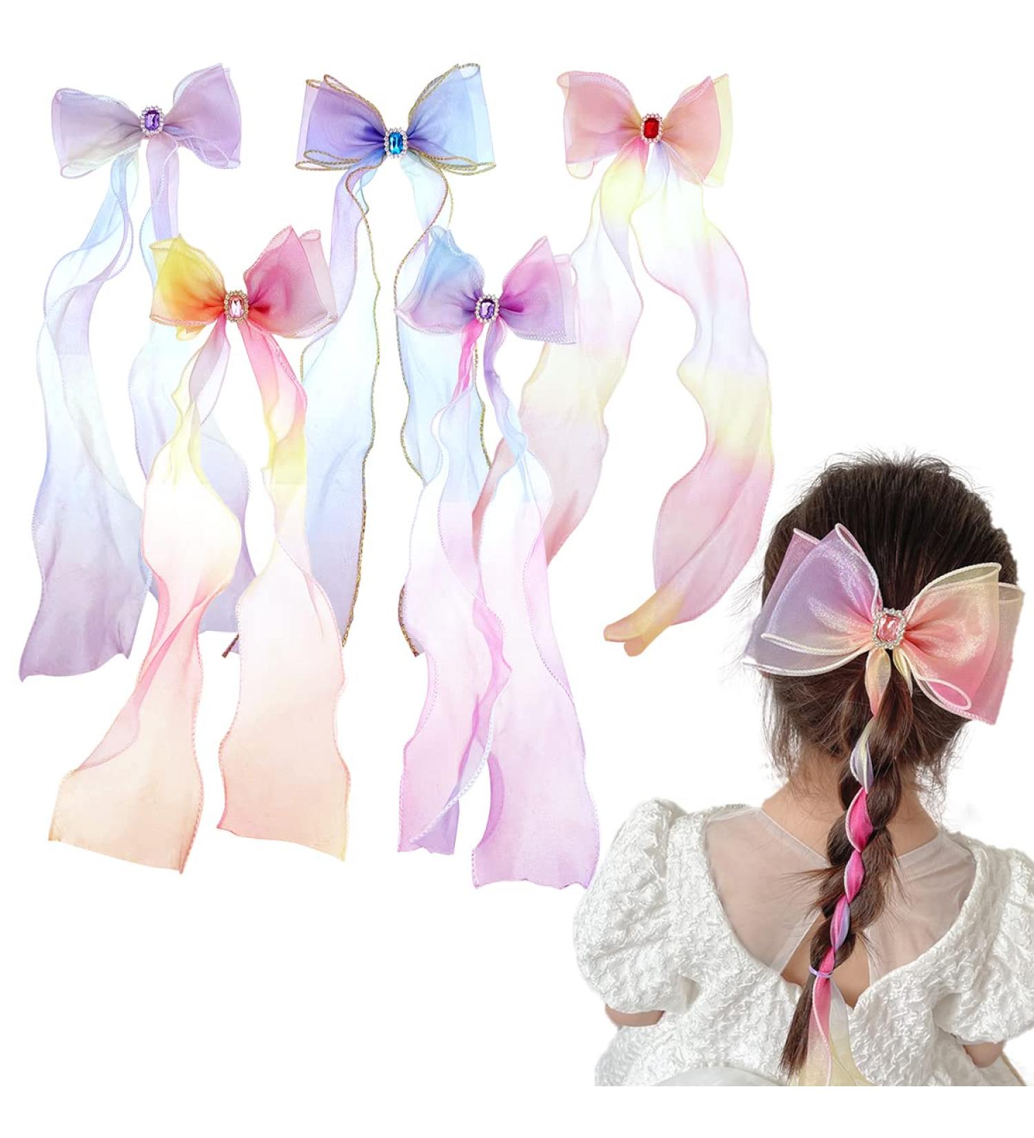 Colorful Ribbon Hair Bows Set for Girls - 5pcs Princess Bows Hair Barrettes with Alligator Clips - Kids & Teens Hair Accessories - Buy Online on GoSupps.com