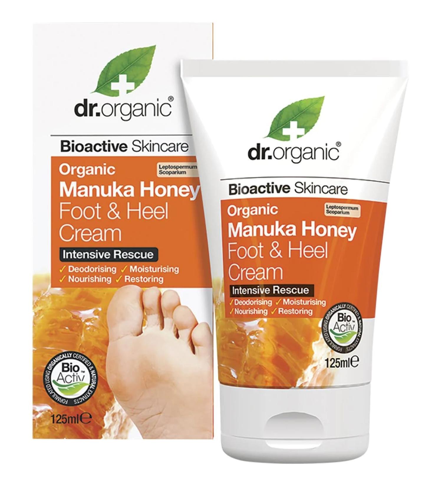 Dr Organic Manuka Honey Foot Cream Moisturising Dry Skin Mens Womens Natural Vegetarian Cruelty-Free Paraben & SLS-Free Organic 125ml