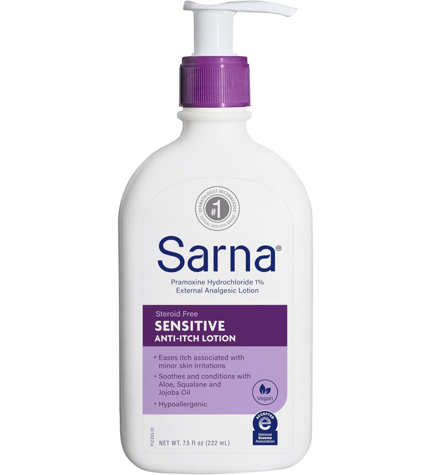 Sarna Sensitive Anti-Itch Lotion 7.5oz - Fragrance-Free, Steroid-Free Relief for Dry, Irritated Skin - Buy Online on GoSupps.com