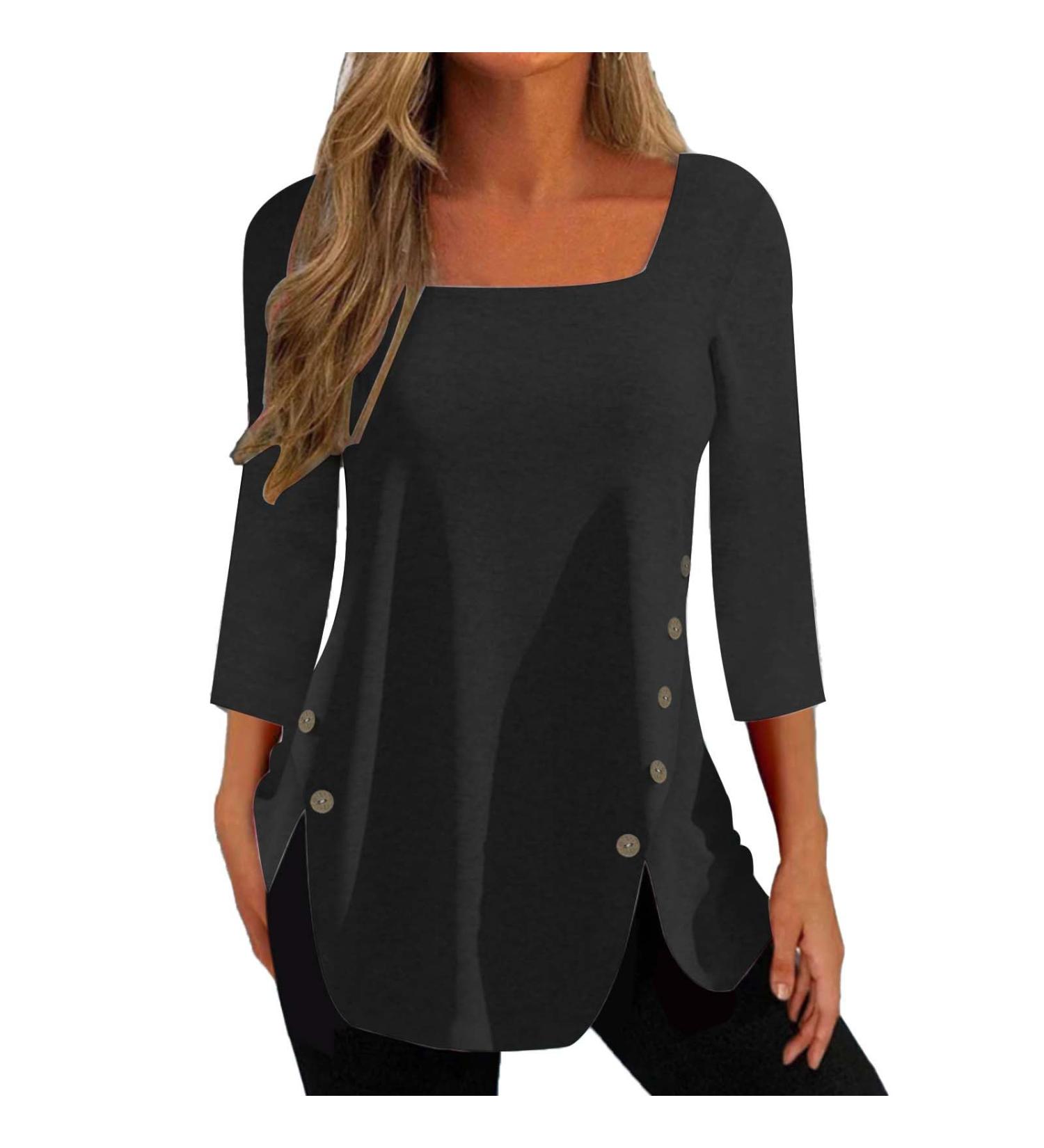 Chic Womens Sweatshirts & T-Shirts | Side Button Tops | Square Neck Shirts | Black Hoodies Women | S-XXL - Buy Online on GoSupps.com