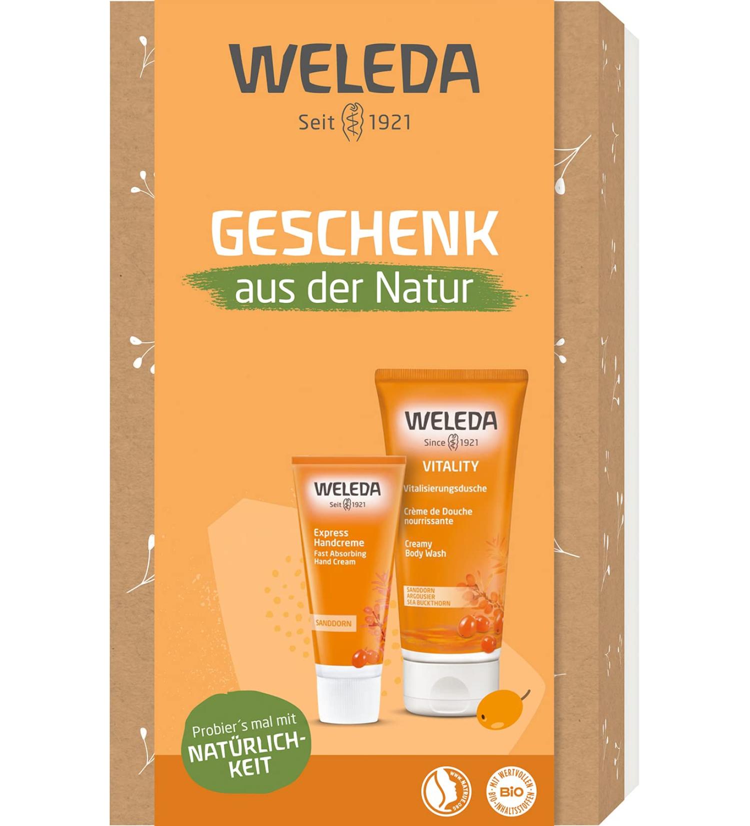 Weleda Bio Gift Set Sanddorn 2023 | Natural Cosmetics Care Box - Vitality Shower Gel & Hand Cream for Daily Care - Buy Online on GoSupps.com