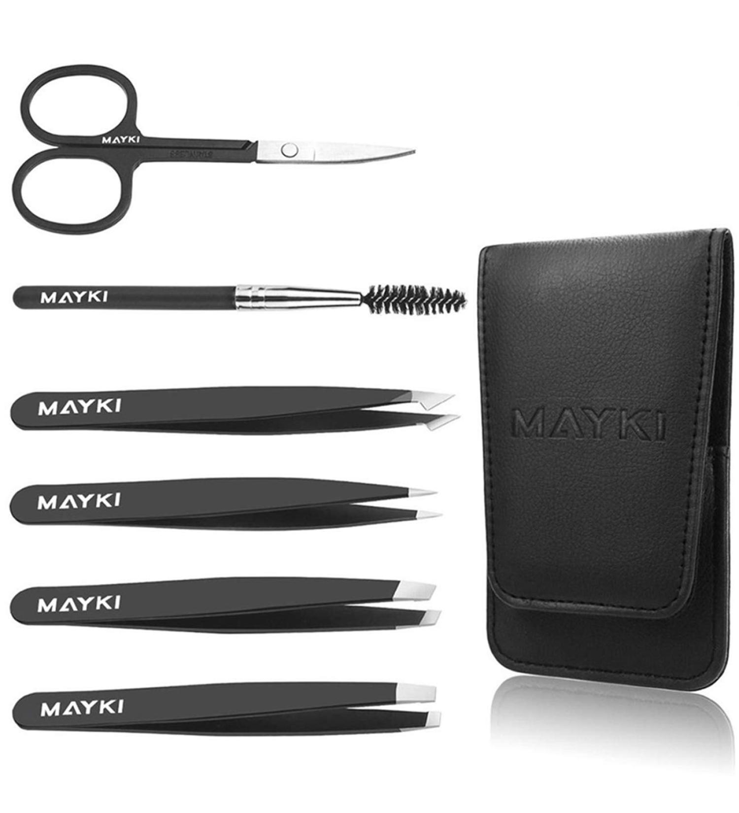 Mayki Eyebrow Tweezers Set - 6-Piece Professional Stainless Steel Beauty Tool for Precise Hair Removal & Ingrown Hair Perfect for Men & Women - Buy Online on GoSupps.com