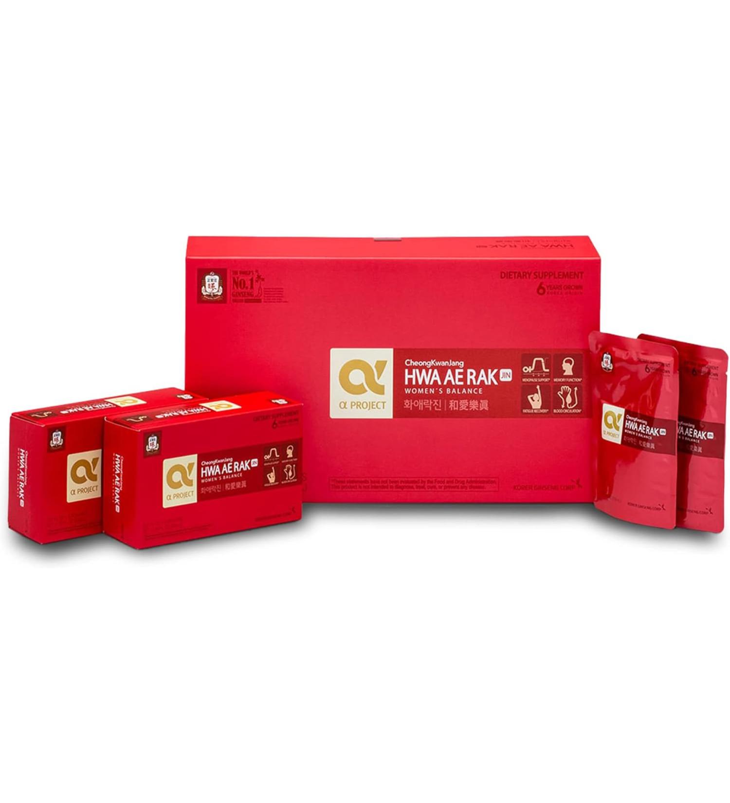 JUNG Kwan Jang Korean Red Ginseng Women's Balance Premium, HWA AE RAK JIN Natural Menopause Supplements for Women, Korean Red Ginseng Drink, Energy Boost, Enhance Circulation - 30 Pouches - Buy Online on GoSupps.com