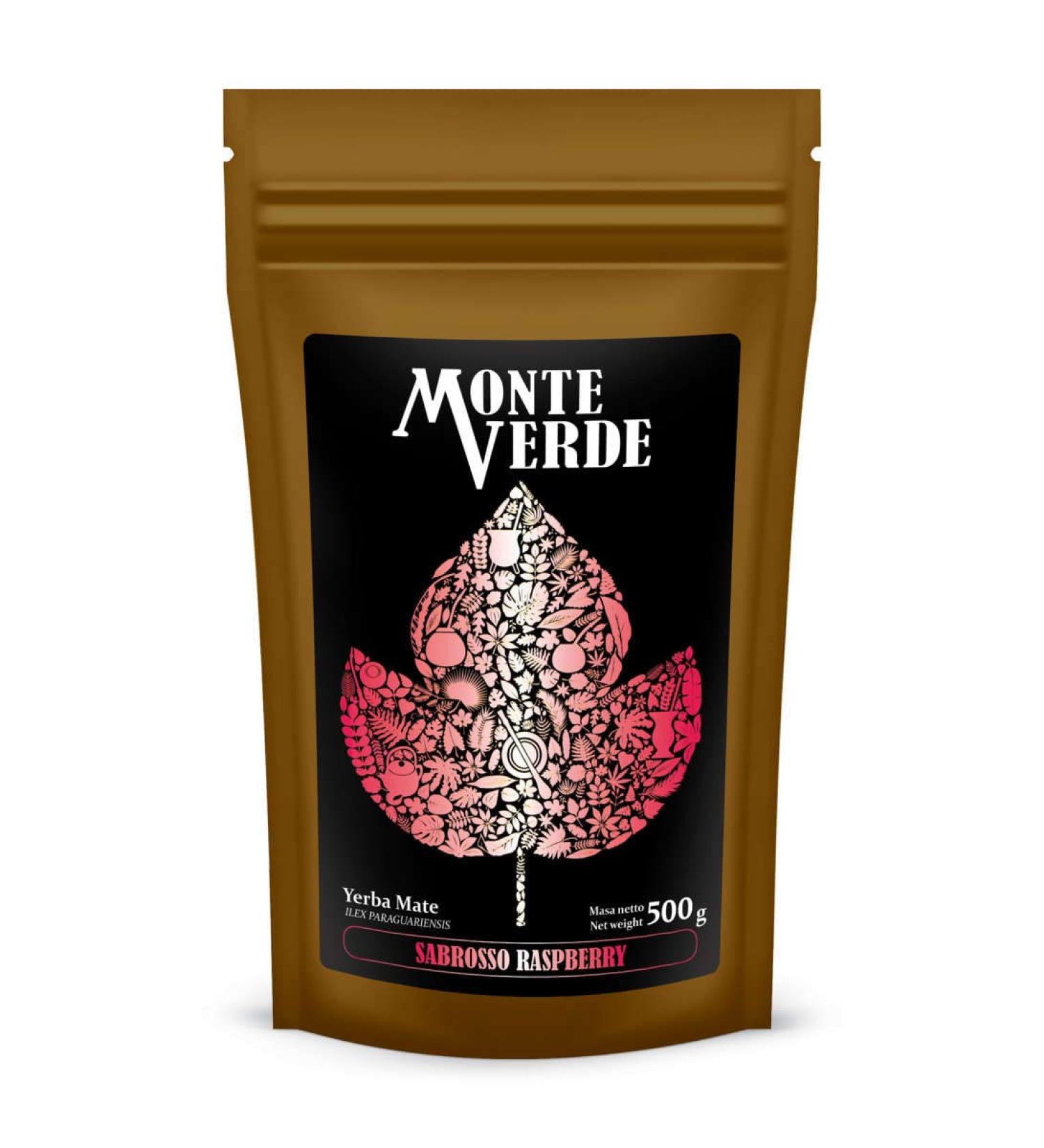 Yerba Mate Monte Verde 'Sabrosso Raspberry' Th mat br silien 500g | avec feuille de framboise framboise | Ar me naturel | Ar me de framboise | Alternative au caf | Stimulation et go t