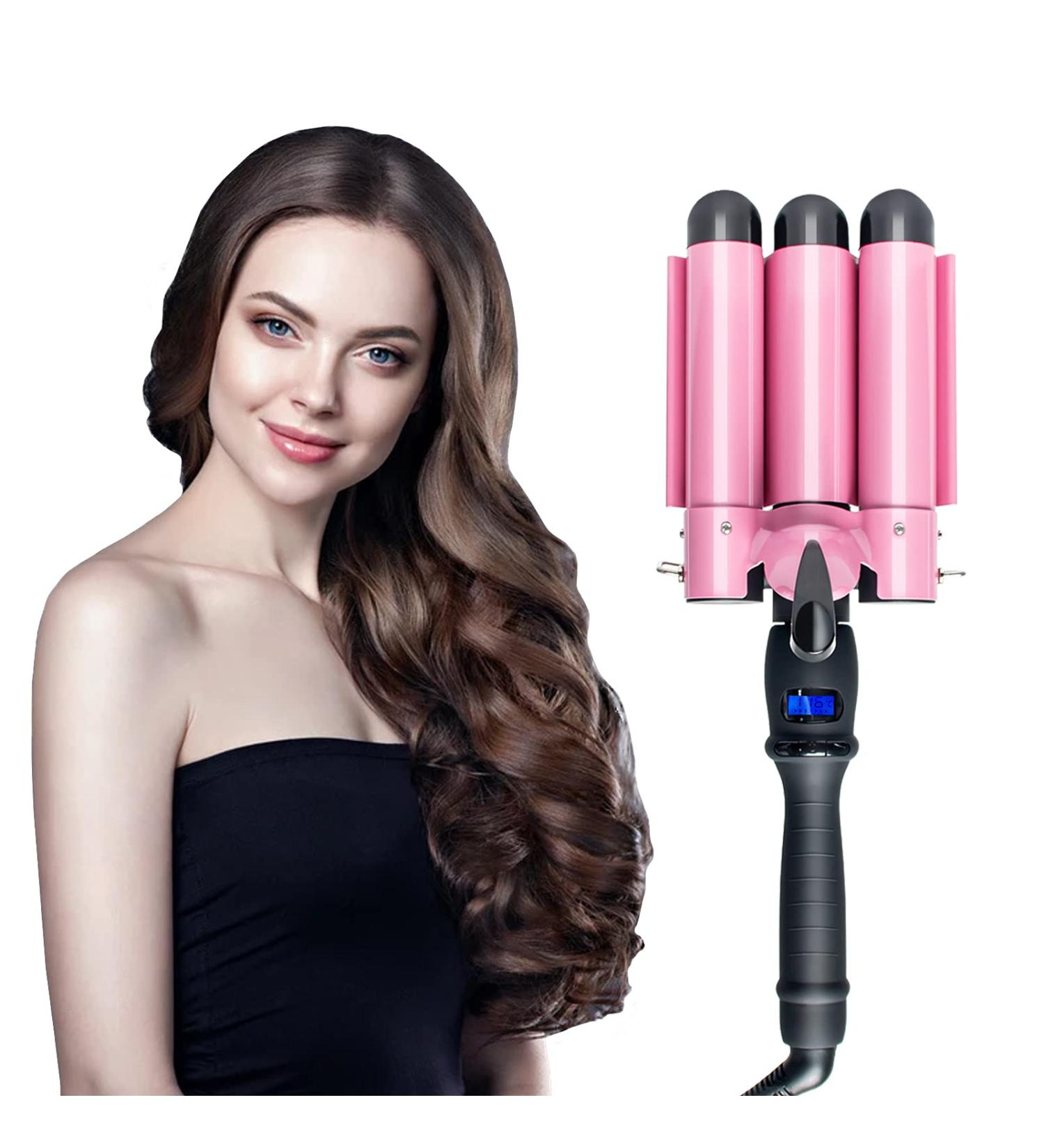 Awhoas 3 Barrel Curling Iron 32MM Hair Waver | Triple Barrel Hair Crimper for Women | Pink Curling Wand with LCD Temp Display - Buy Online on GoSupps.com