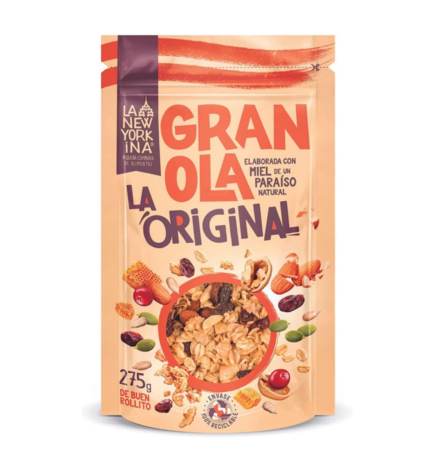LA NEWYORKINA Granola Original 275gr - Cooked with Extra Virgin Olive Oil and Asturian Honey - Natural Products - Rich in Omega 3 - 100% Artisanal Production - Recyclable Packaging - Buy Online on GoSupps.com