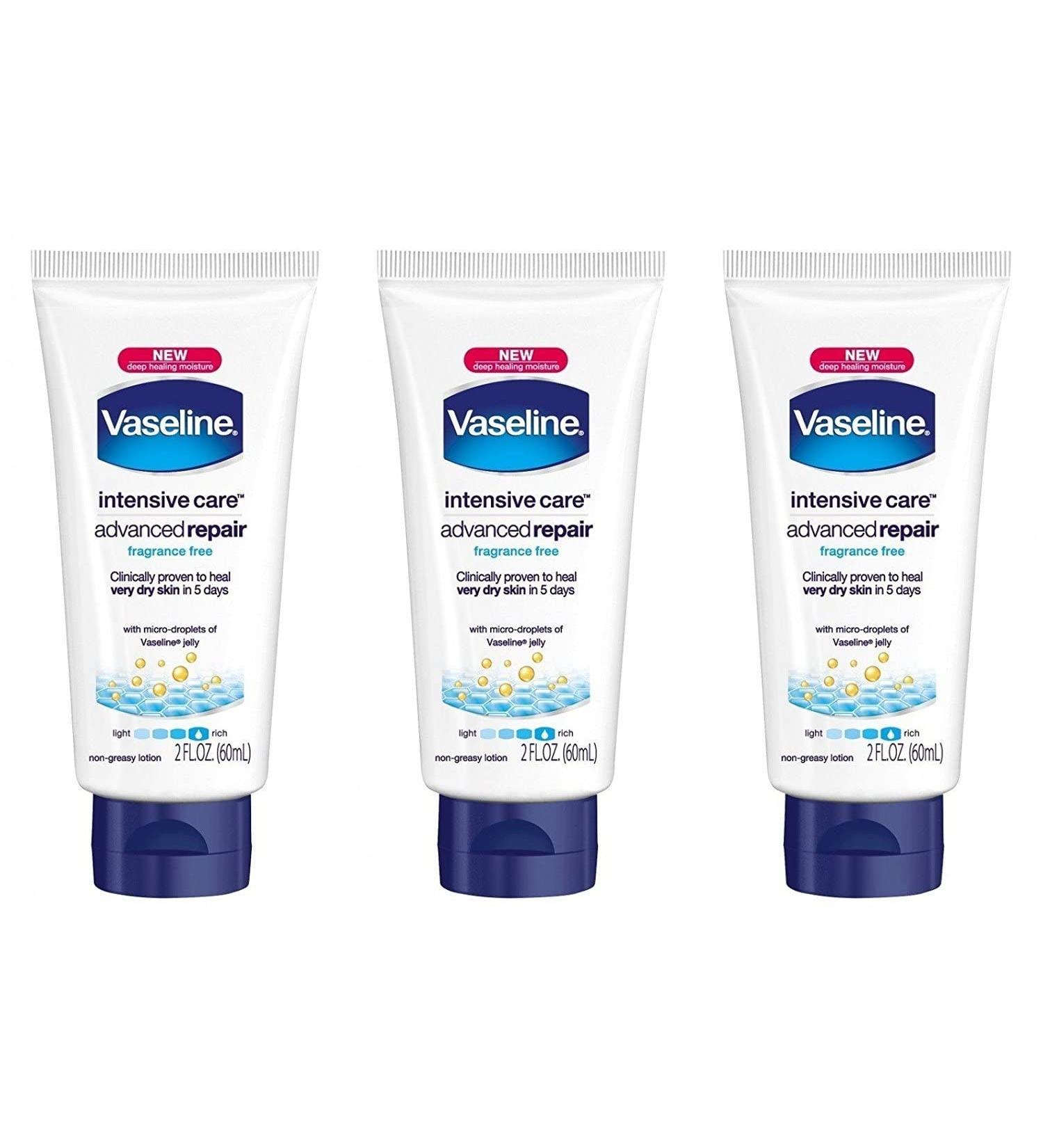 Vaseline Intensive Care Advanced Repair Fragrance Free Moisture Body Lotion 2 Oz Travel Size (Pack Of 3)