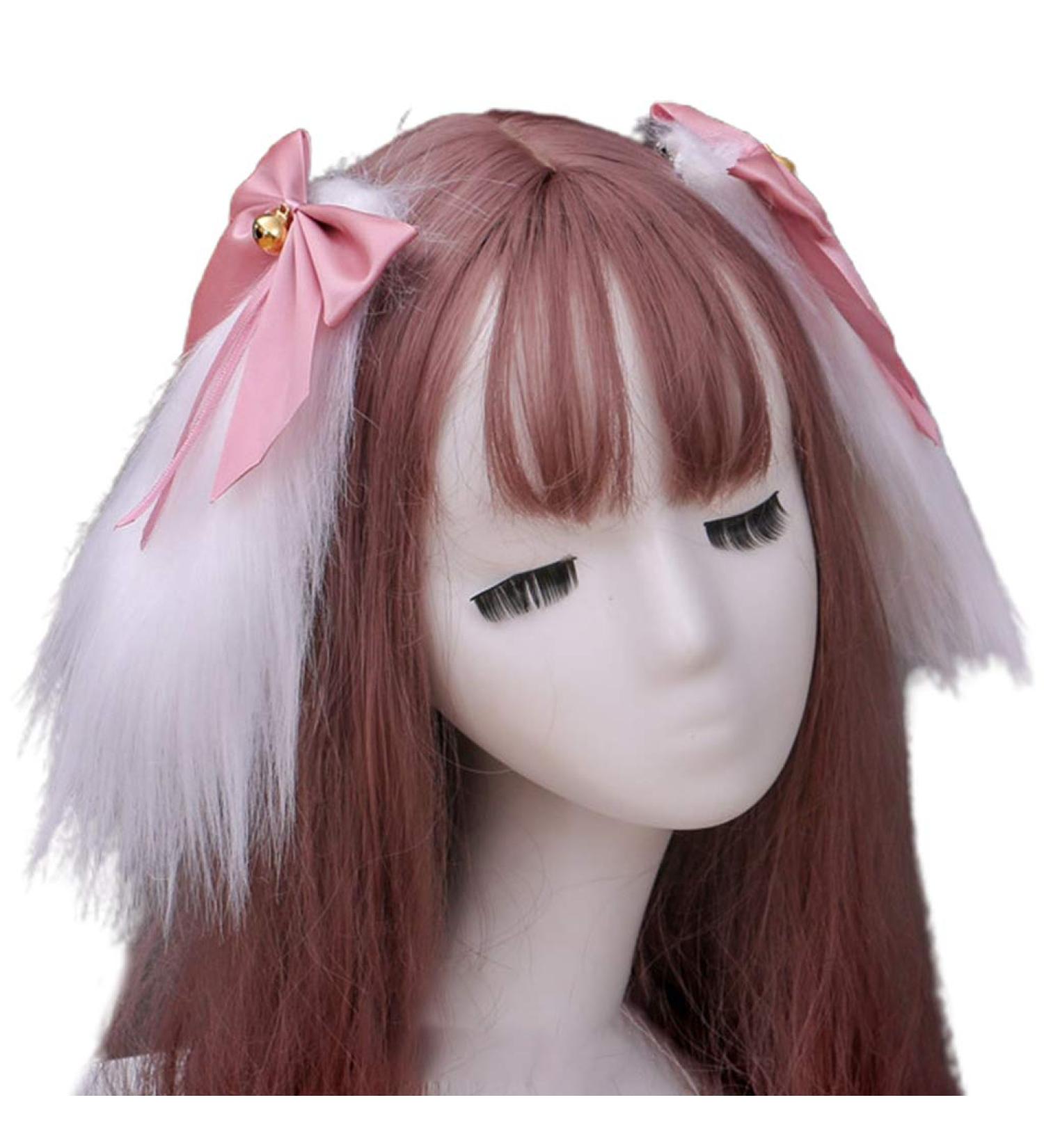 caralin Furry Long Bunny Ears Hair Clips Lolita Kawaii Rabbit Bowknot Cosplay Hairpins Women Barrette Pink - Buy Online on GoSupps.com