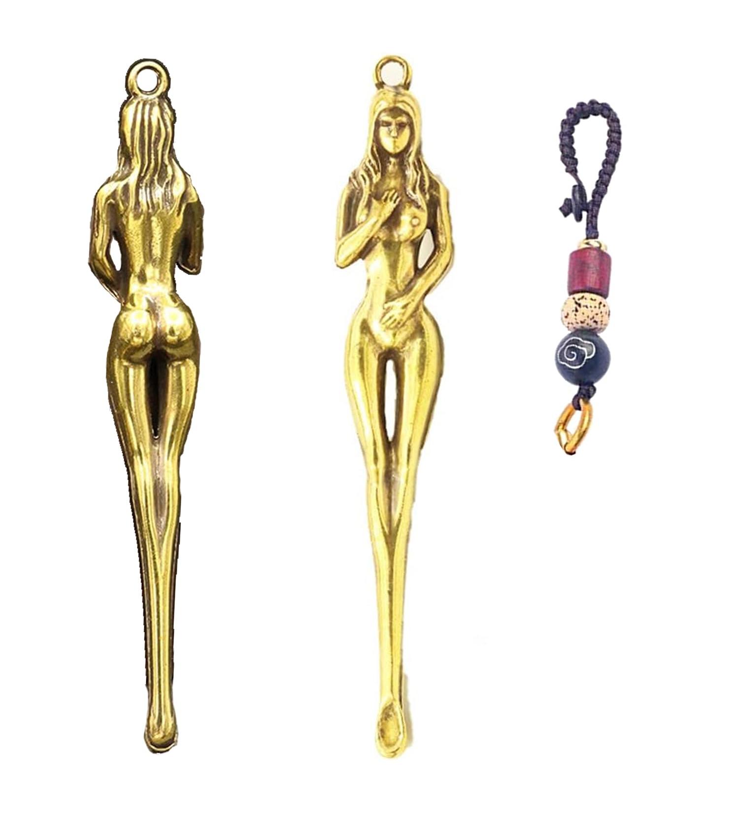 Mini Vintage Ear Spoon With Rope 2PCS Sex Lady Brass Keychain Hangings Tiny Shovel Gold Spoons With Small Round Spatula Wax Carving Tools - Buy Online on GoSupps.com