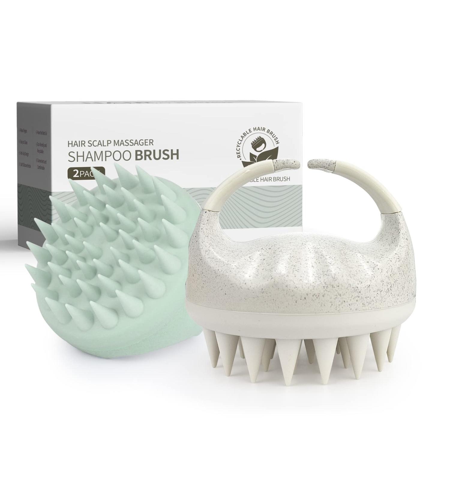 Aimike Scalp Massage Brush - 2 PCs Eco-Friendly Silicone Shampoo Brush for Hair Growth & Dandruff Reduction - Green & White Head Massager - Buy Online on GoSupps.com
