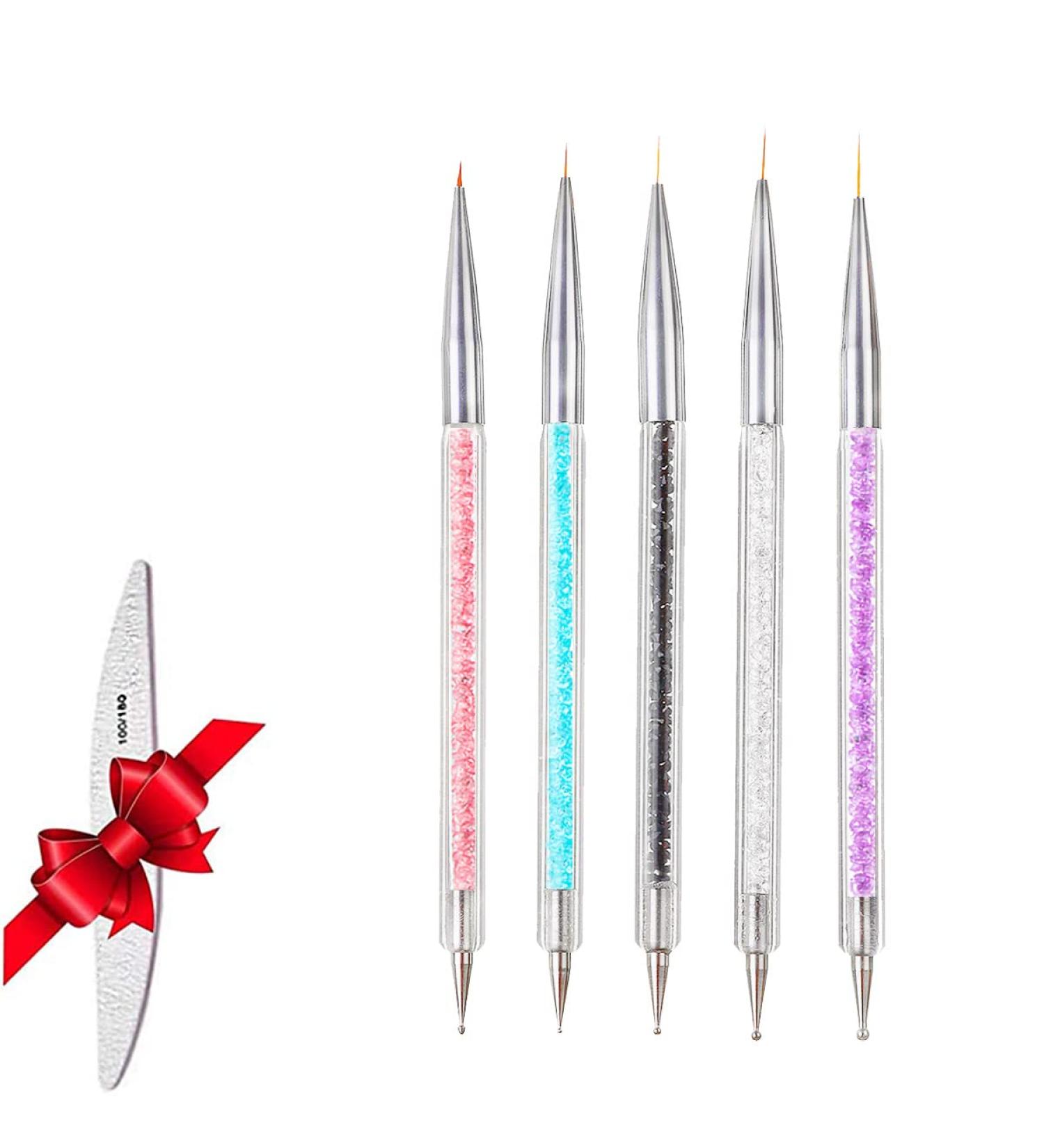 5PC Nail Art Brush Set - Dual-Ended Liner & Dotting Brushes for DIY Nail Design | Acrylic & UV Gel Suitable - Buy Online on GoSupps.com