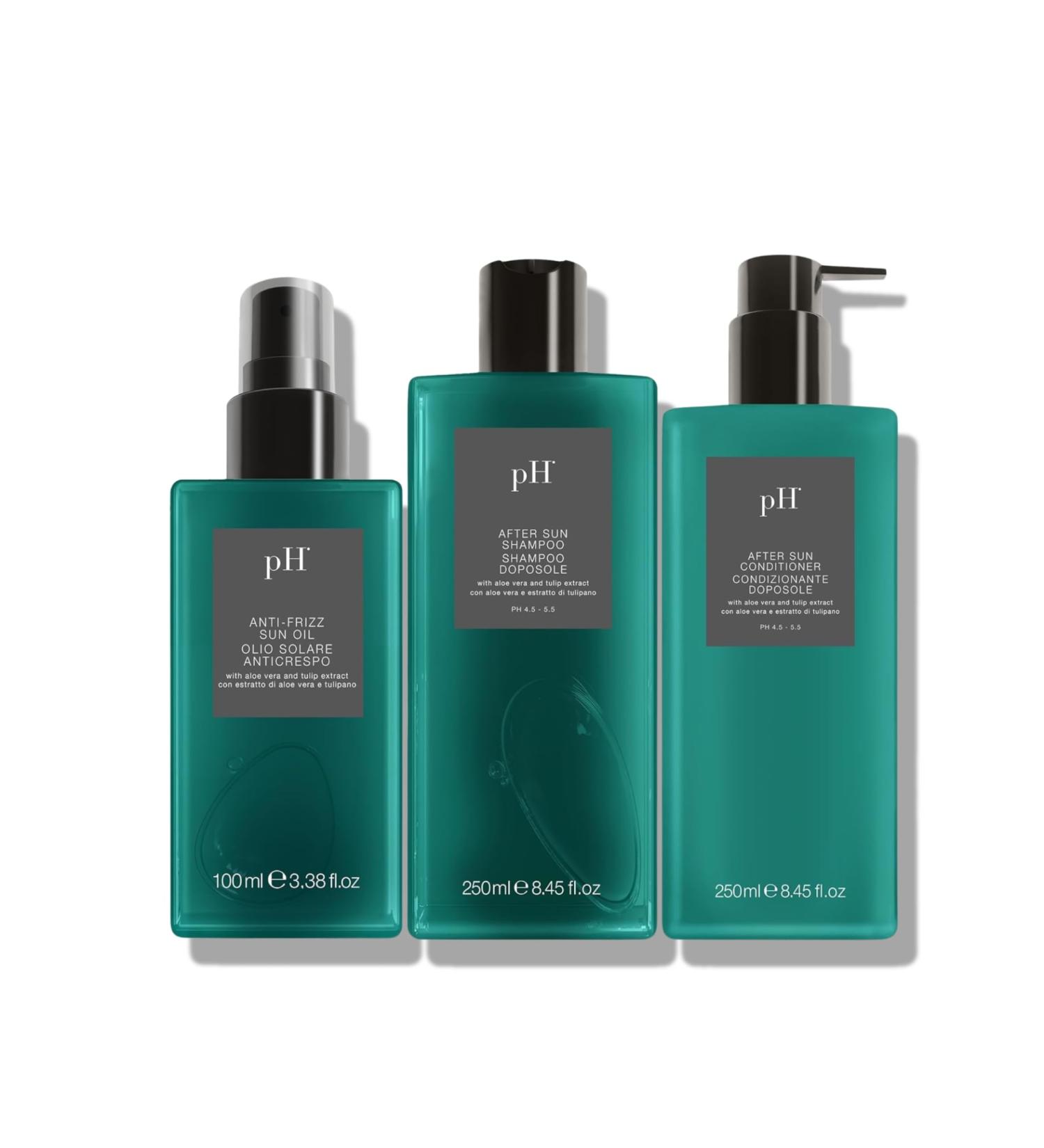 pH PURE HAIR Laboratories Ultimate Summer Hair Care Essentials: Shampoo Conditioner & Anti-Frizz Oil for Sun Salt & Chlorine Hydrates & Repairs with Aloe Vera & Tulip Extract (8.45+8.45+3.38 fl oz) - Buy Online on GoSupps.com