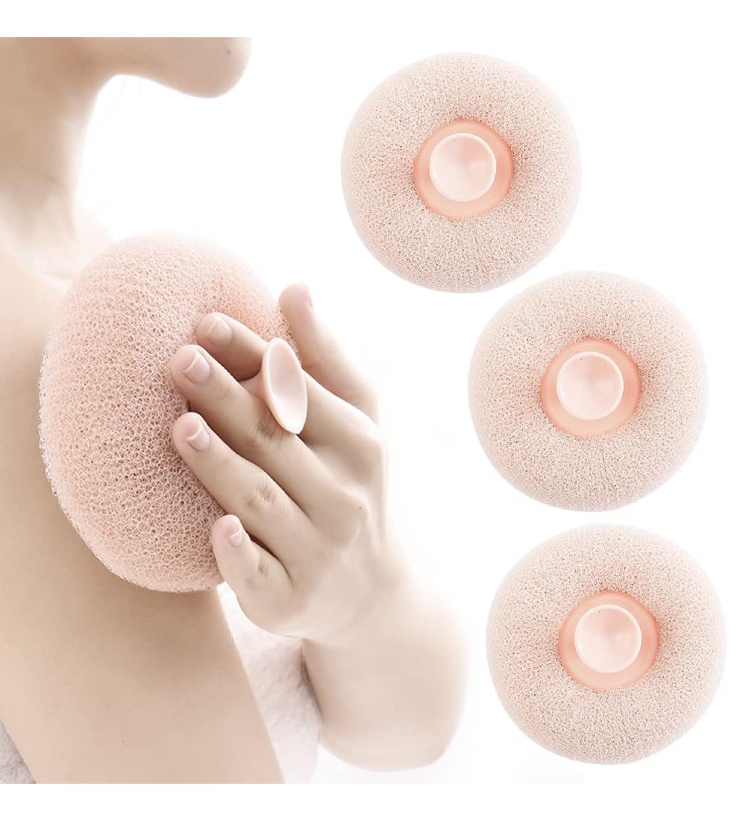 Cute 3Pcs Suction Cup Scrub Sponge Balls Set - Pink Bathroom Body Cleaner Exfoliating Brush Puff for Shower Cleaning - Bath Ball Massage Artifact - Buy Online on GoSupps.com