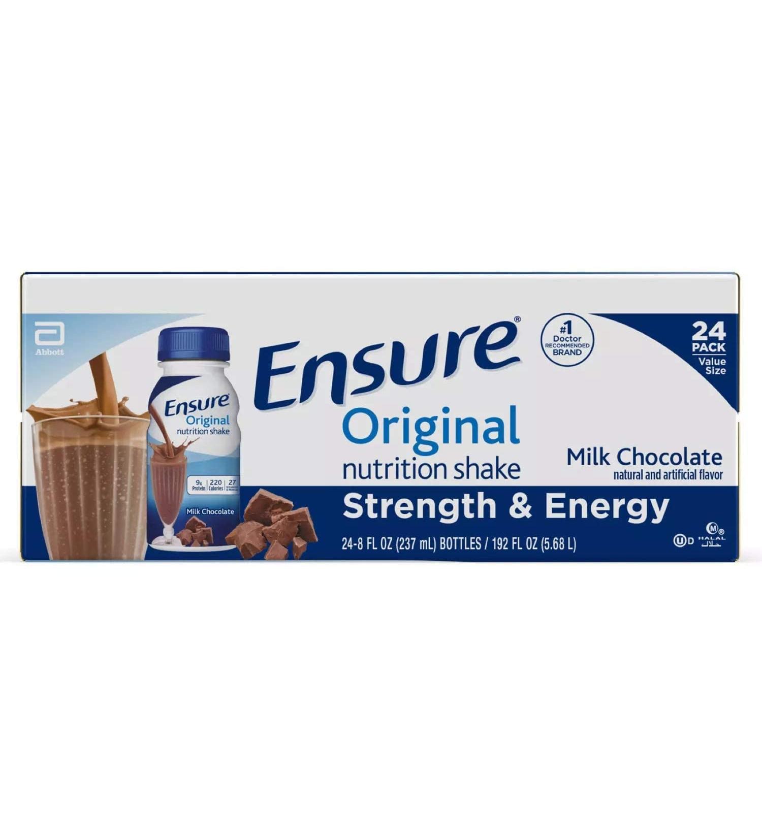 Ensure Original Nutrition Shake Milk Chocolate 8 Fl Oz - Pack of 24 | 192 Fl Oz Total - Buy Online on GoSupps.com