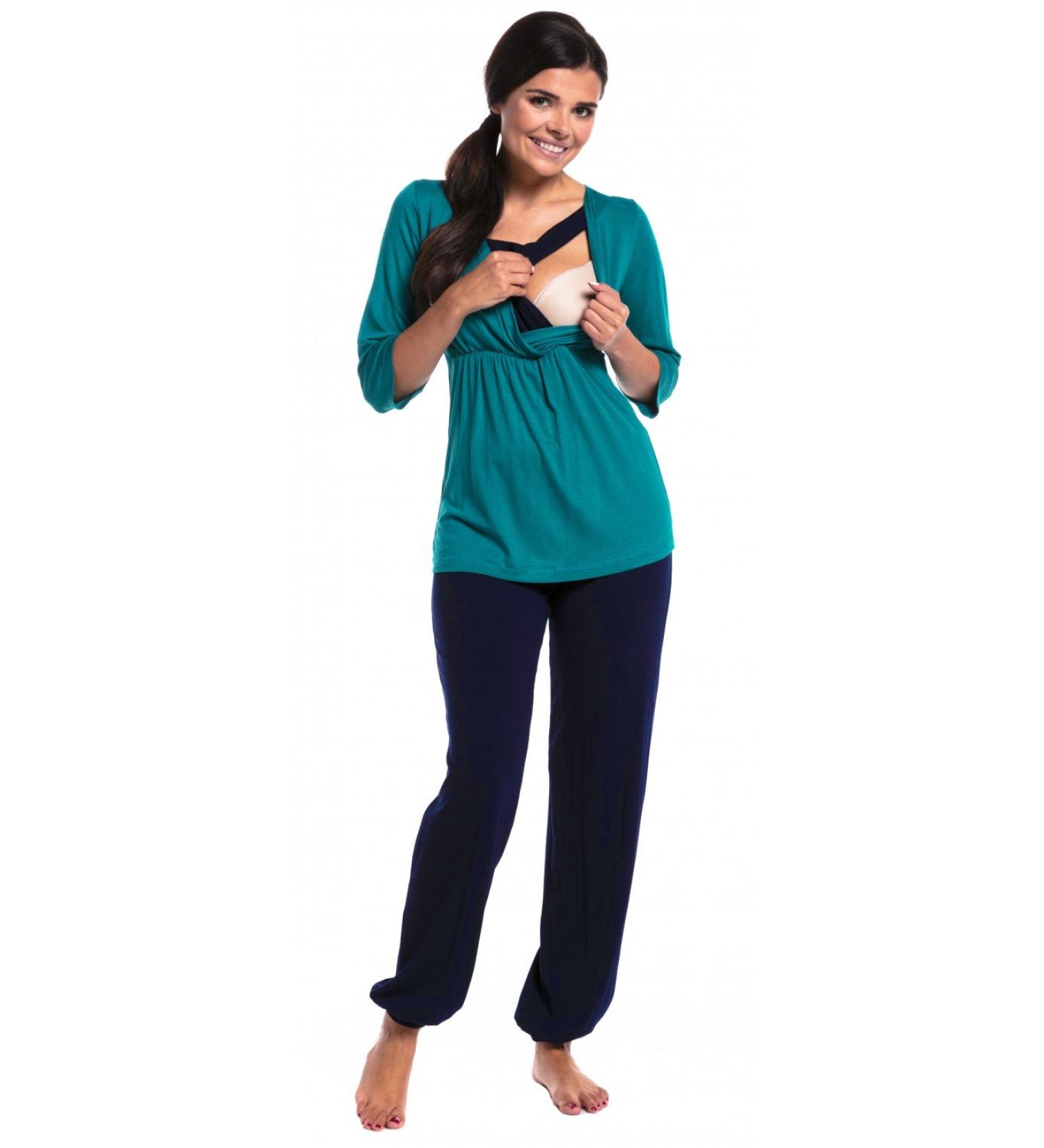 Zeta Ville Maternity Breastfeeding Layered Pyjamas - Aqua & Navy - Size 8 - Buy Online on GoSupps.com