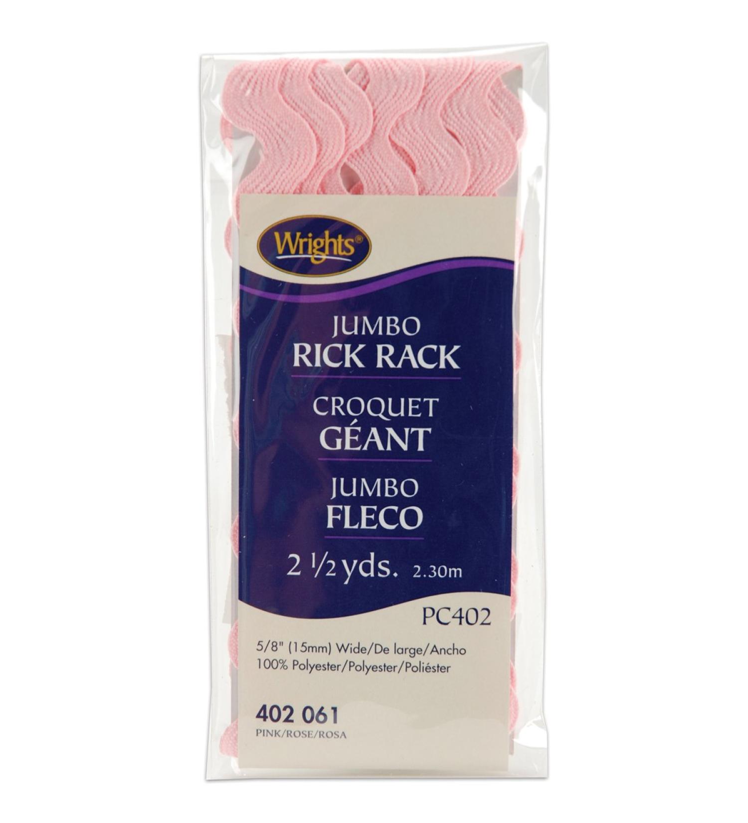 Wrights 117-402-061 Polyester Rick Rack Trim  Pink  Jumbo  2.5-Yard