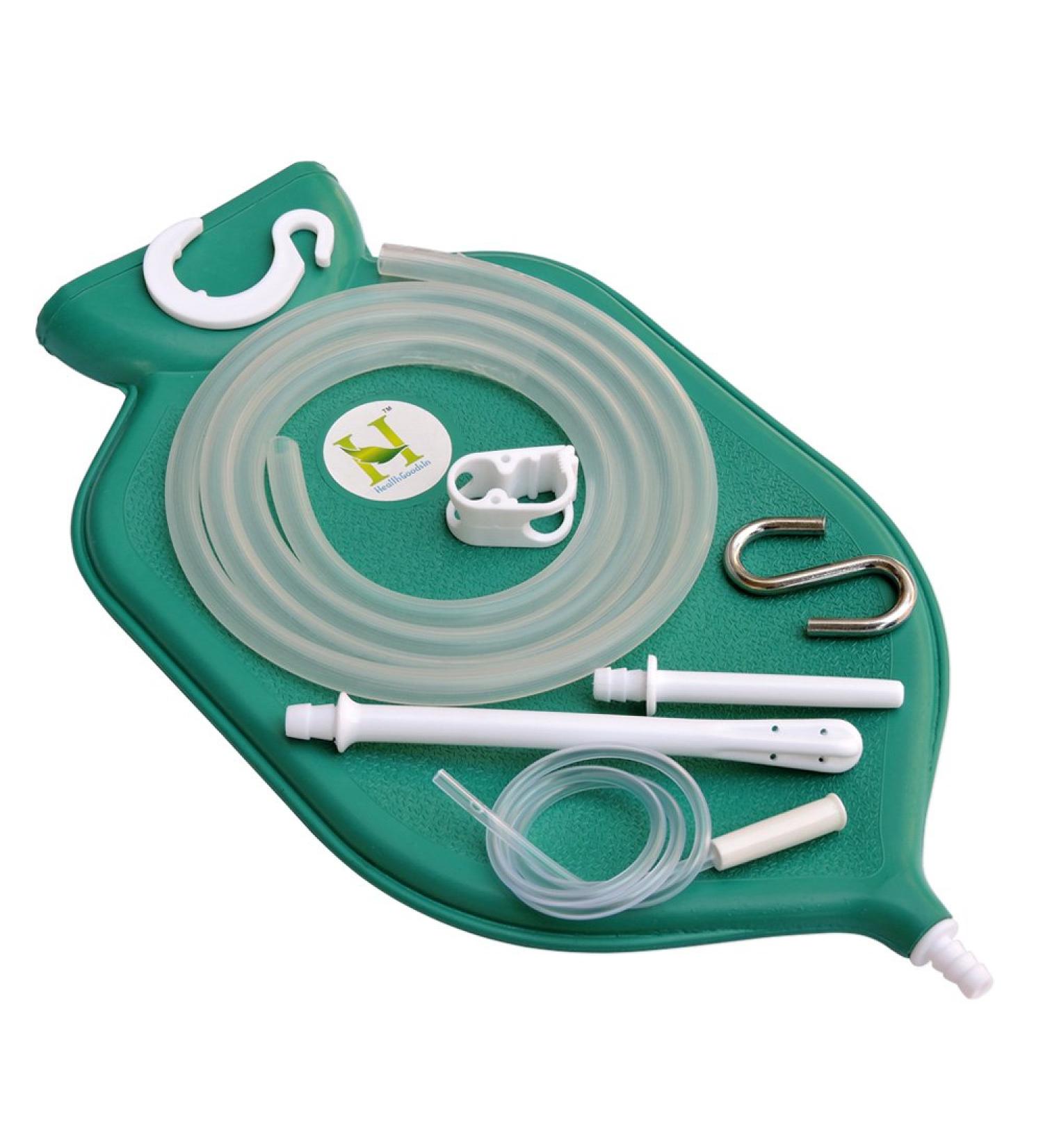 Enema Bag Kit for Colon Cleansing | Platinum Cured Silicone Hose - 2 Quart Green - Buy Online on GoSupps.com