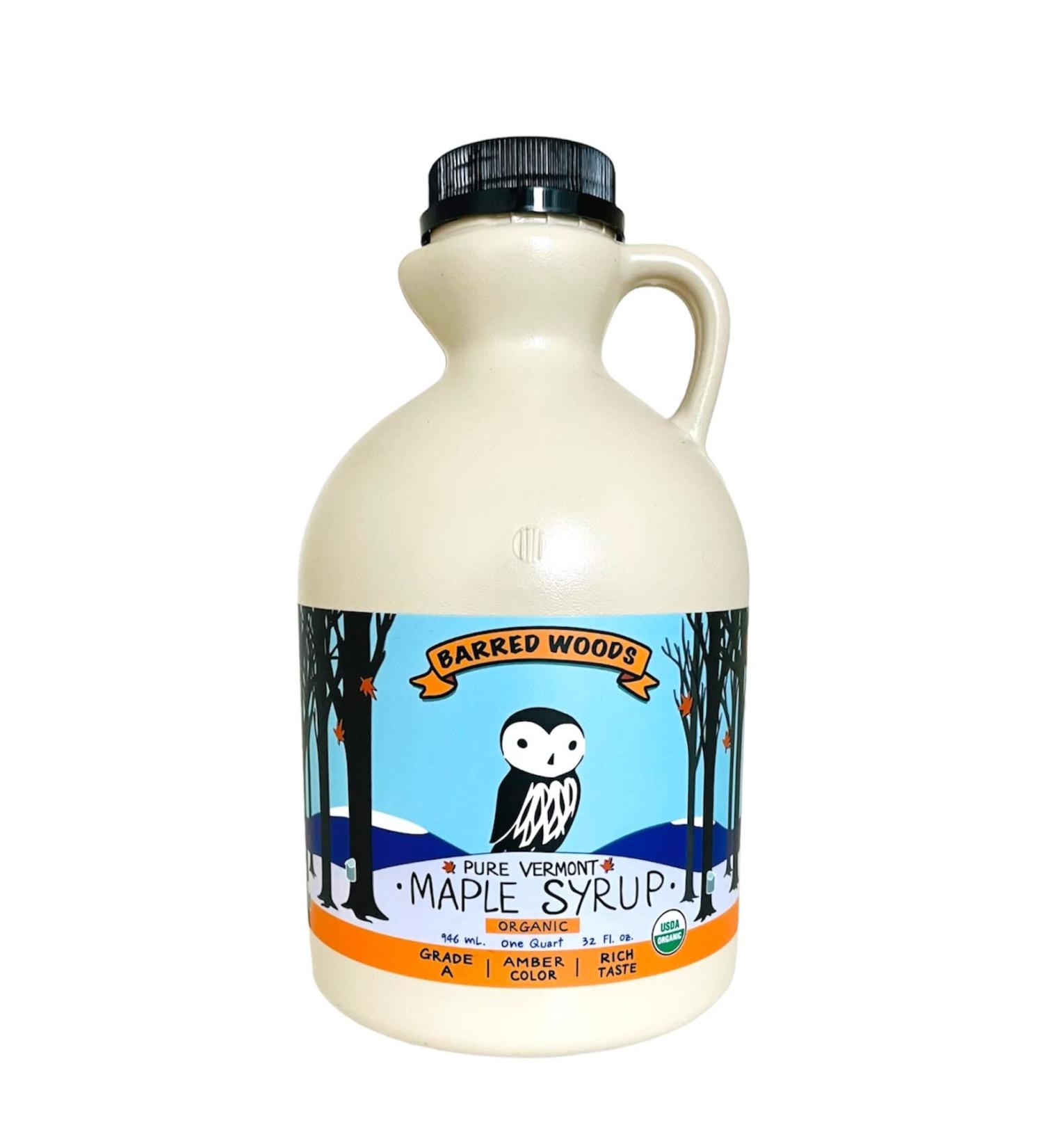 Organic Vermont Maple Syrup - Grade A Amber Rich Quart Jug (32 oz) | Barred Woods - Buy Online on GoSupps.com