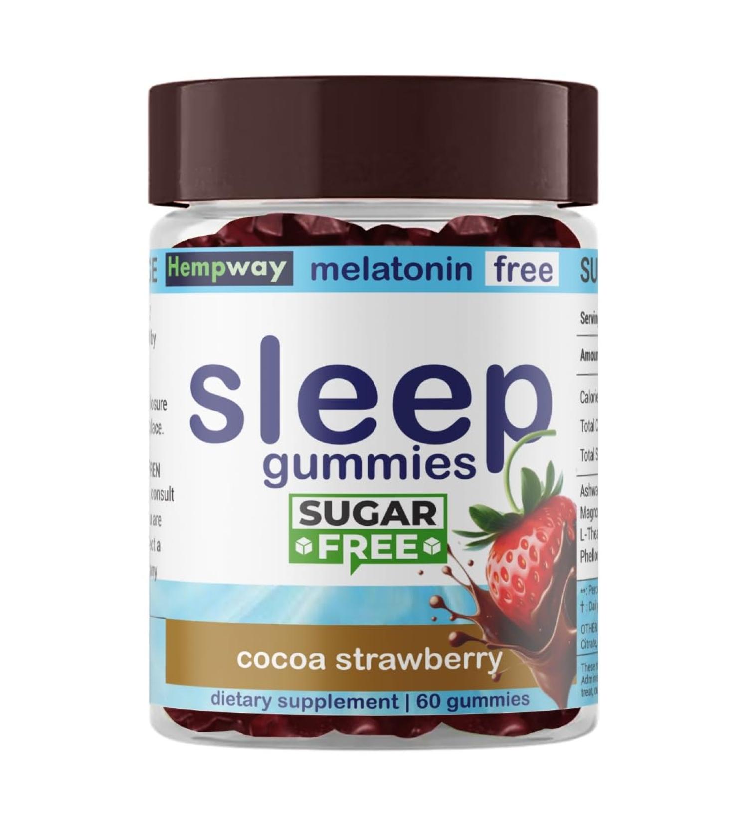 HEMPWAY Melatonin Free Sleep Aid l theanine Ashwagandha Magnolia Bark - Best Sleep Aid for Kids Gluten Free Non-GMO - Monk Fruit Sugar Free - Cocoa Strawberry Flavor 60 Vegan Gummies - Buy Online on GoSupps.com