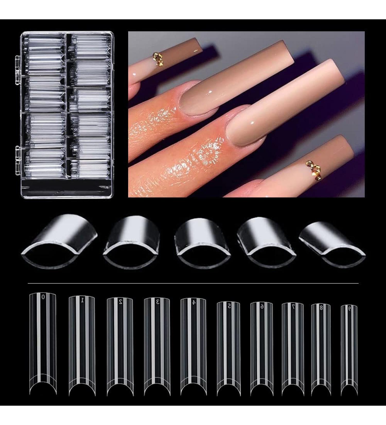 500PCS XXL Clear Half Cover Acrylic Nail Tips - Tapered Square Straight Flat Design for Salon or DIY Nail Art - Buy Online on GoSupps.com
