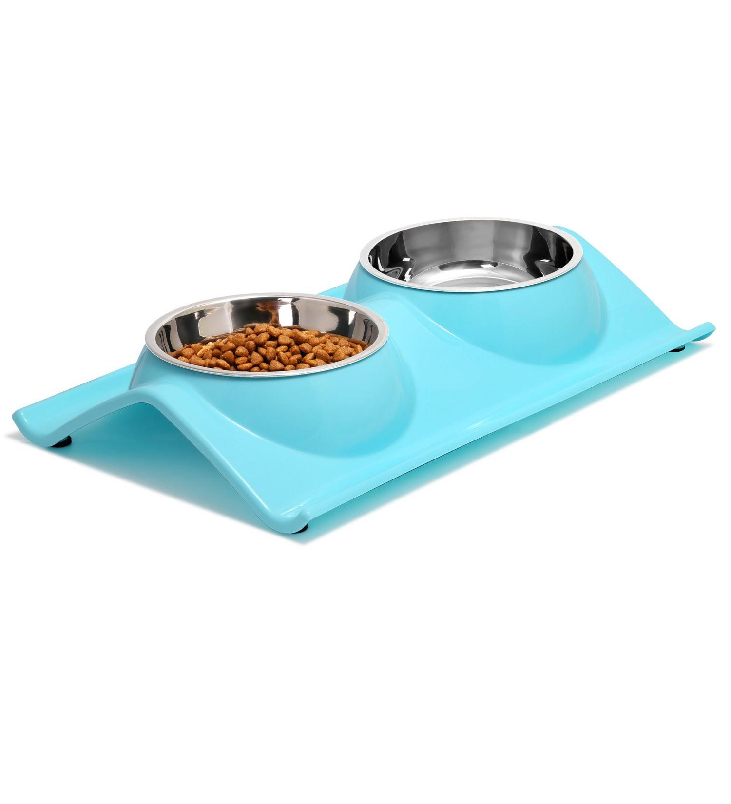 UPSKY Double Dog Cat Bowls - Premium Stainless Steel No-Spill Resin Feeder for Cats & Small Dogs (Sky Blue) - Buy Online on GoSupps.com