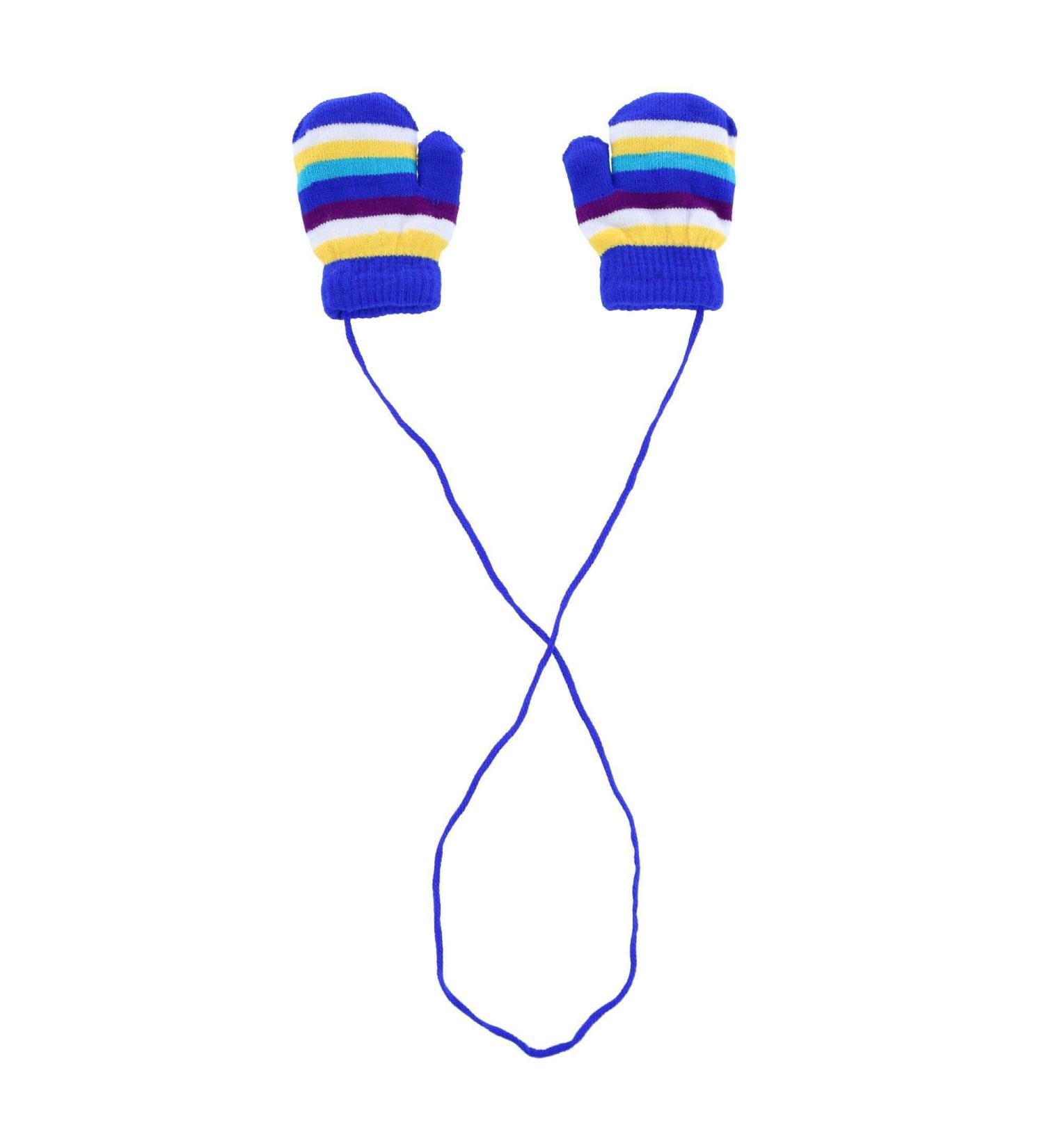 ANGELA & WILLIAM Kids' Knit Striped Mitten with Keeper String Blue