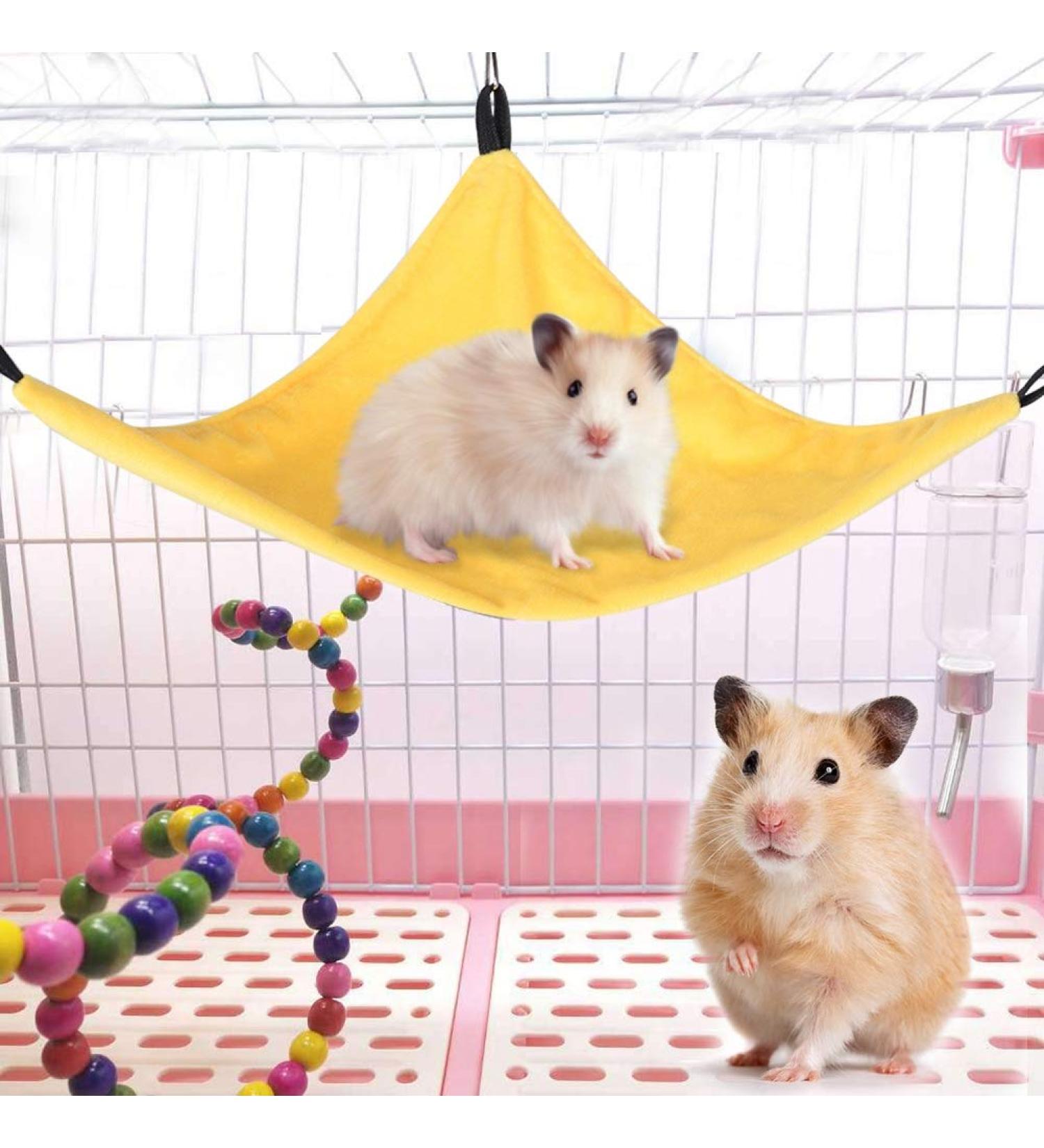 Small Pet Hammock Triangle Pet Cage Hammock Hanging Bed Cage Accessories for Hamster Squirrel Sugar Glider Guinea Pig Mice Rats Birds(Yellow) - Buy Online on GoSupps.com