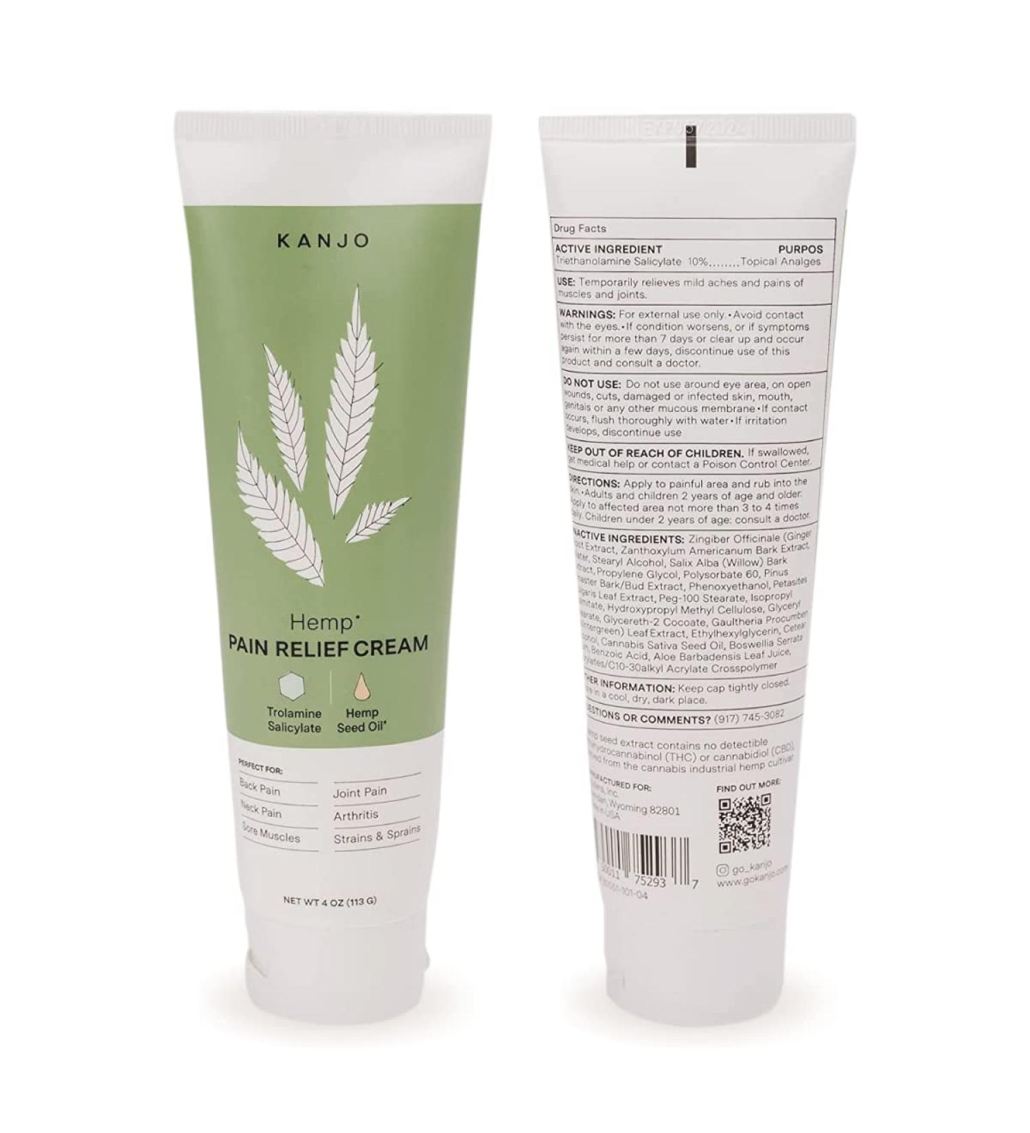 Kanjo Hemp Pain Relief Cream for Arthritis & Muscle Pain - FSA & HSA Eligible | Topical Cream with Trolamine & Hemp Seed Oil for Back, Neck & Joint Pain - Buy Online on GoSupps.com