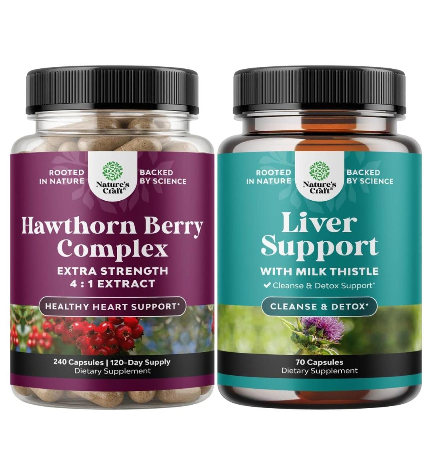 Bundle of High Strength Hawthorn Berry Capsules with Leaf & Flower Extract 4:1 for Healthy Heart & Digestion and Liver Cleanse Detox & Repair - Milk Thistle Supplement for Digestion & Immune Health - Buy Online on GoSupps.com