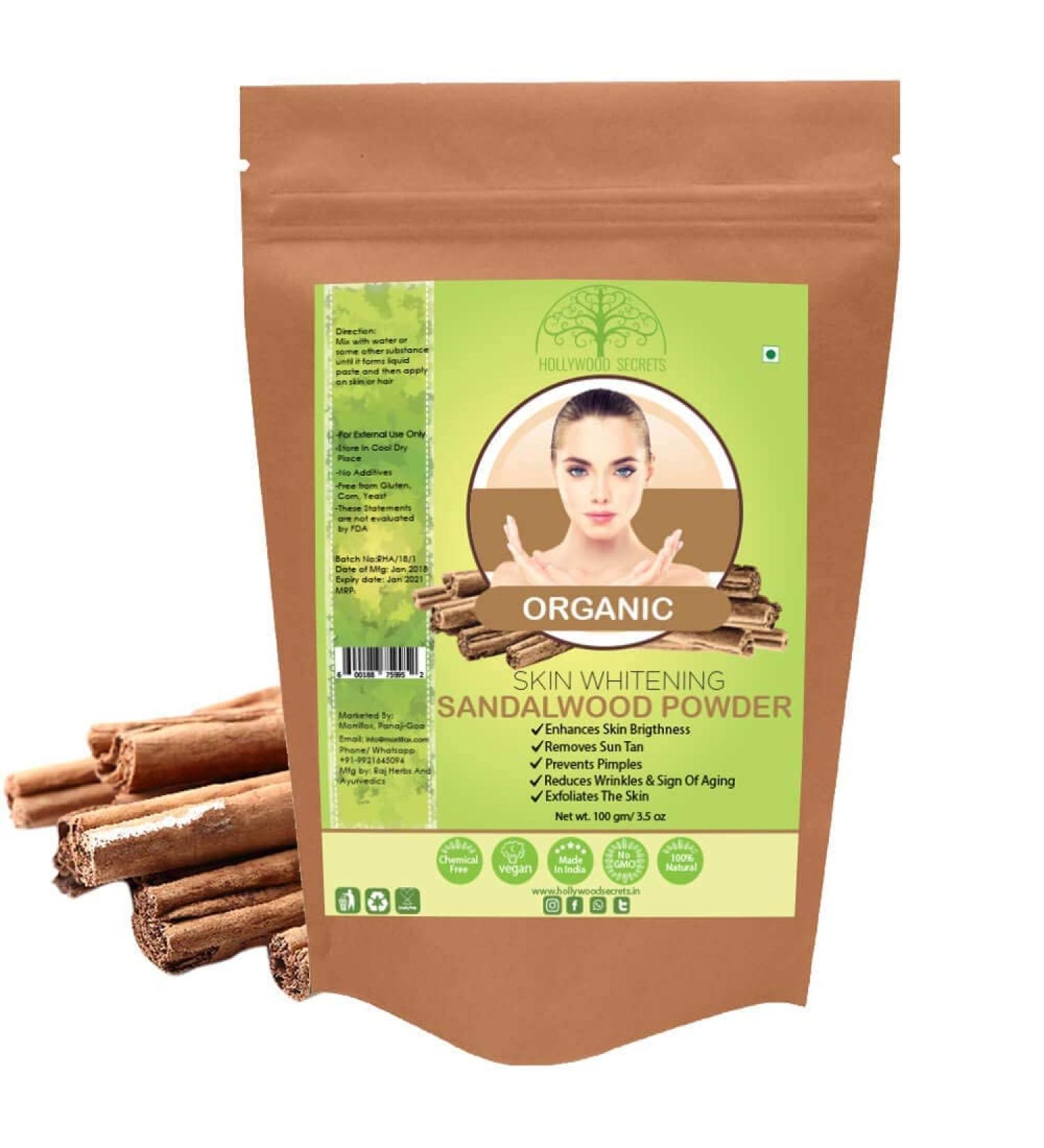 JARA Hollywood Secrets 100 Pure Organic White Sandalwood Chandan Powder For Skin Whitening Face Pack 100g - Buy Online on GoSupps.com