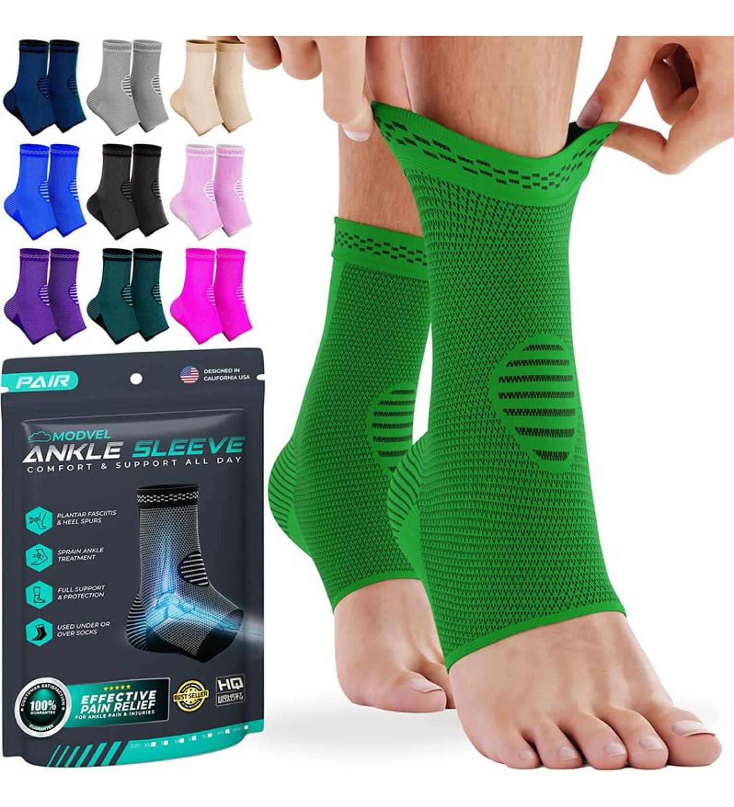 Modvel Foot & Ankle Brace Socks - Compression Sleeve for Sprained Ankle Support | Unisex Ankle Brace for Tendonitis Arthritis & Sports - Olive Large - Buy Online on GoSupps.com