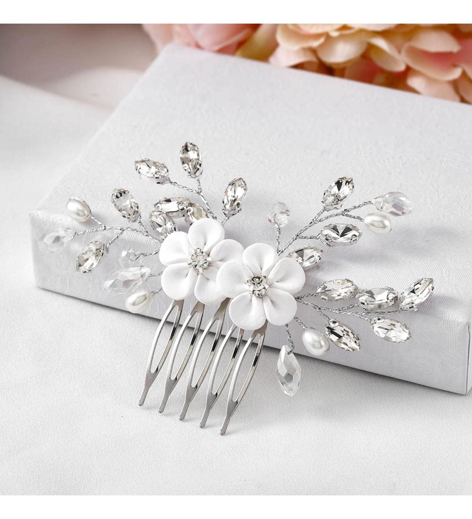 Unicra Bride Wedding Hair Comb Silver Flower Headpiece Crystal Bridal Hair Accessories for Women and Girls - Buy Online on GoSupps.com