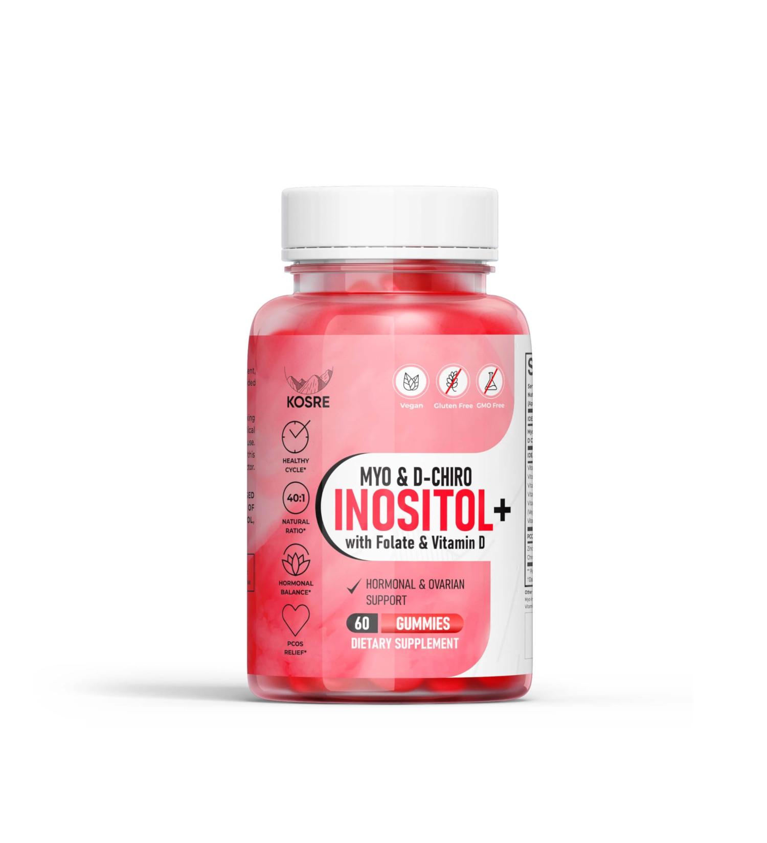 KOSRE Myo-Inositol & D-Chiro Inositol Gummies 40:1 Ratio with Folate Vitamin D3 & PCOS Mineral Blend 60 Gummies - Buy Online on GoSupps.com