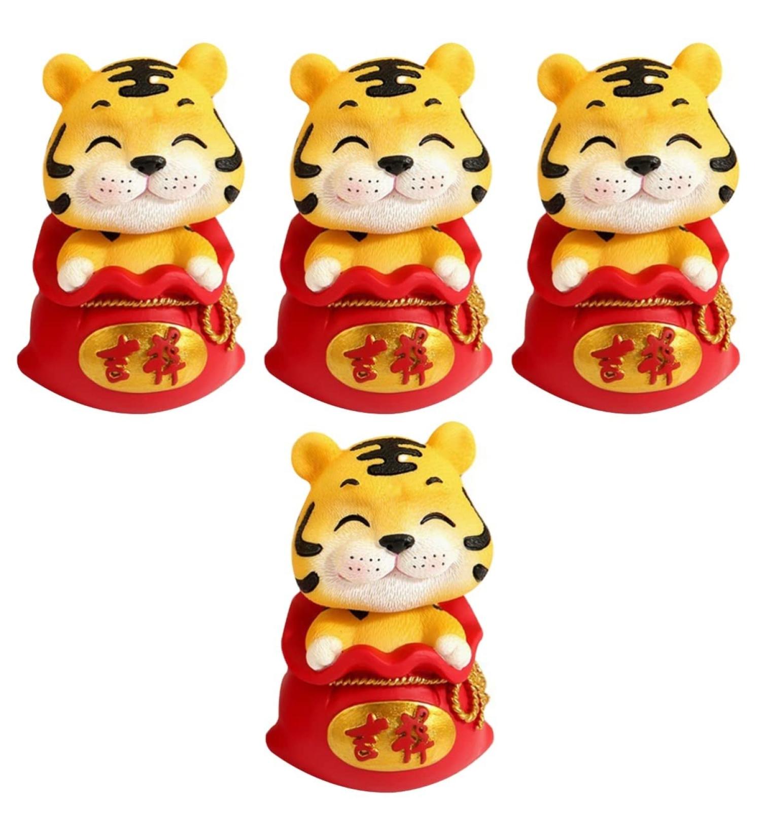 ORFOFE Digital Dash 4 Pcs Year of The Tiger Bobble Head Ornament Blush Office Resin Number Red Fengshui Statue Red 1x4pcs 6X6X9.5CMx4pcs - Buy Online on GoSupps.com