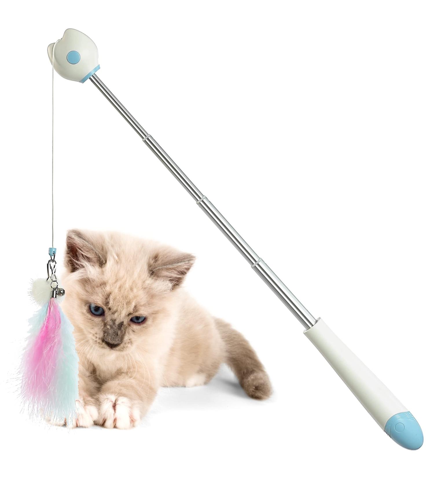PETVERA Retractable Wand Cat Toy - Interactive Feather String Toy for Indoor Play - Best Teaser Laser Toy for Kittens - Blue Cat Fishing Stick - Buy Online on GoSupps.com