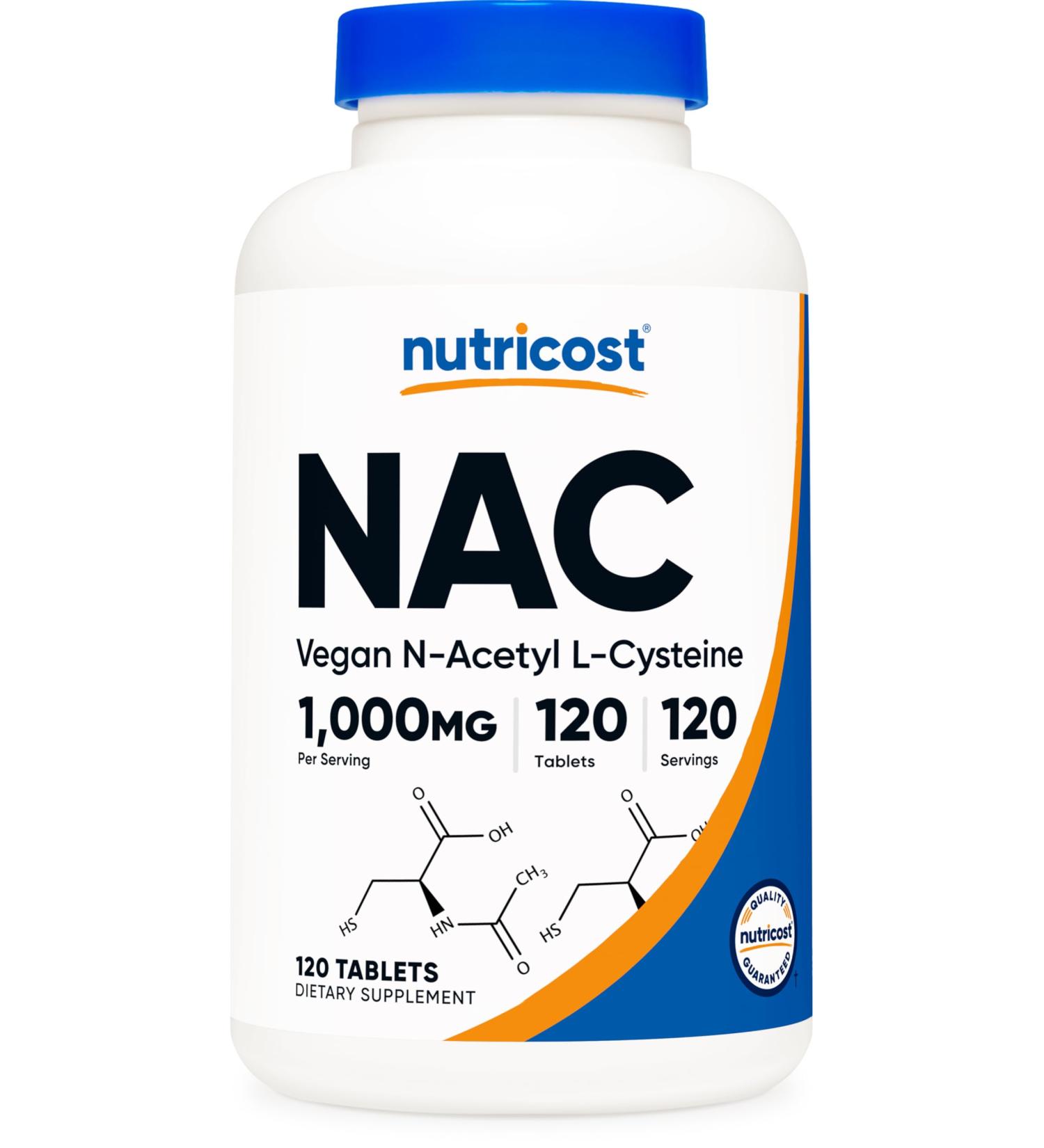 Nutricost N-Acetyl L-Cysteine (NAC) 1000 mg 120 Vegan Tablets - GMO Free Gluten Free Vegetarian Supplement - Buy Online on GoSupps.com