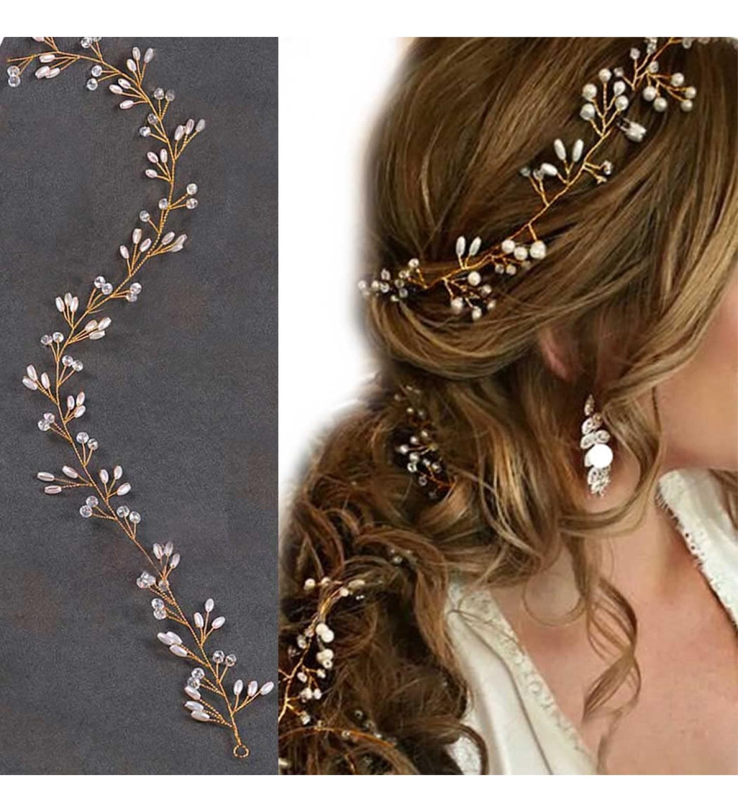 Casdre Pearl Rhinestone Bridal Hair Vine Headpiece - B Gold | Wedding Accessories for Women and Girls - Buy Online on GoSupps.com