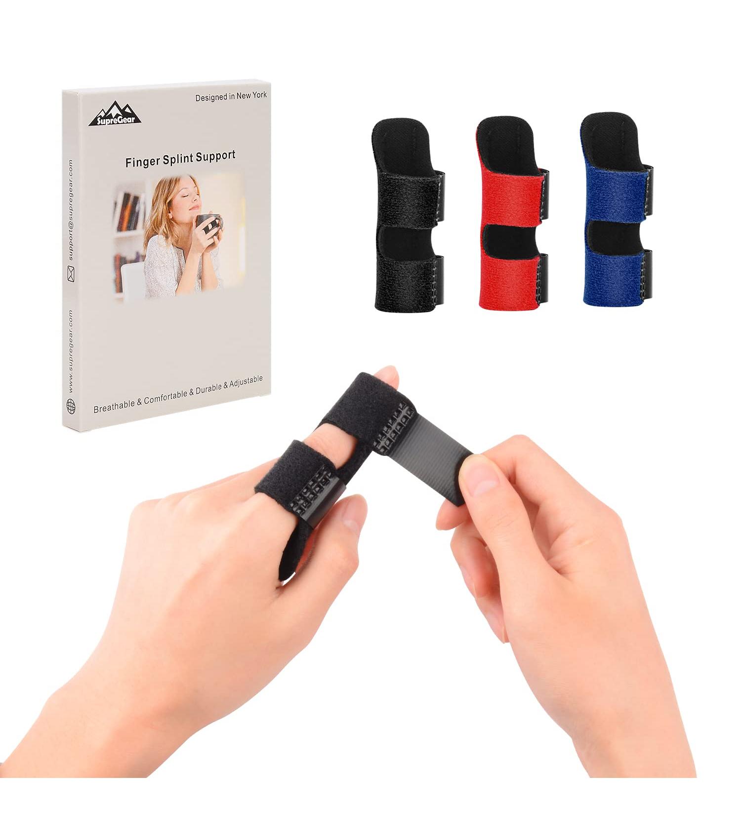 Supegar Adjustable Trigger Finger Rail 3-Pack - Reusable Finger Rails for Index Medium Ring Fingers - Removable Aluminum Bracket in Black Blue Red - Buy Online on GoSupps.com