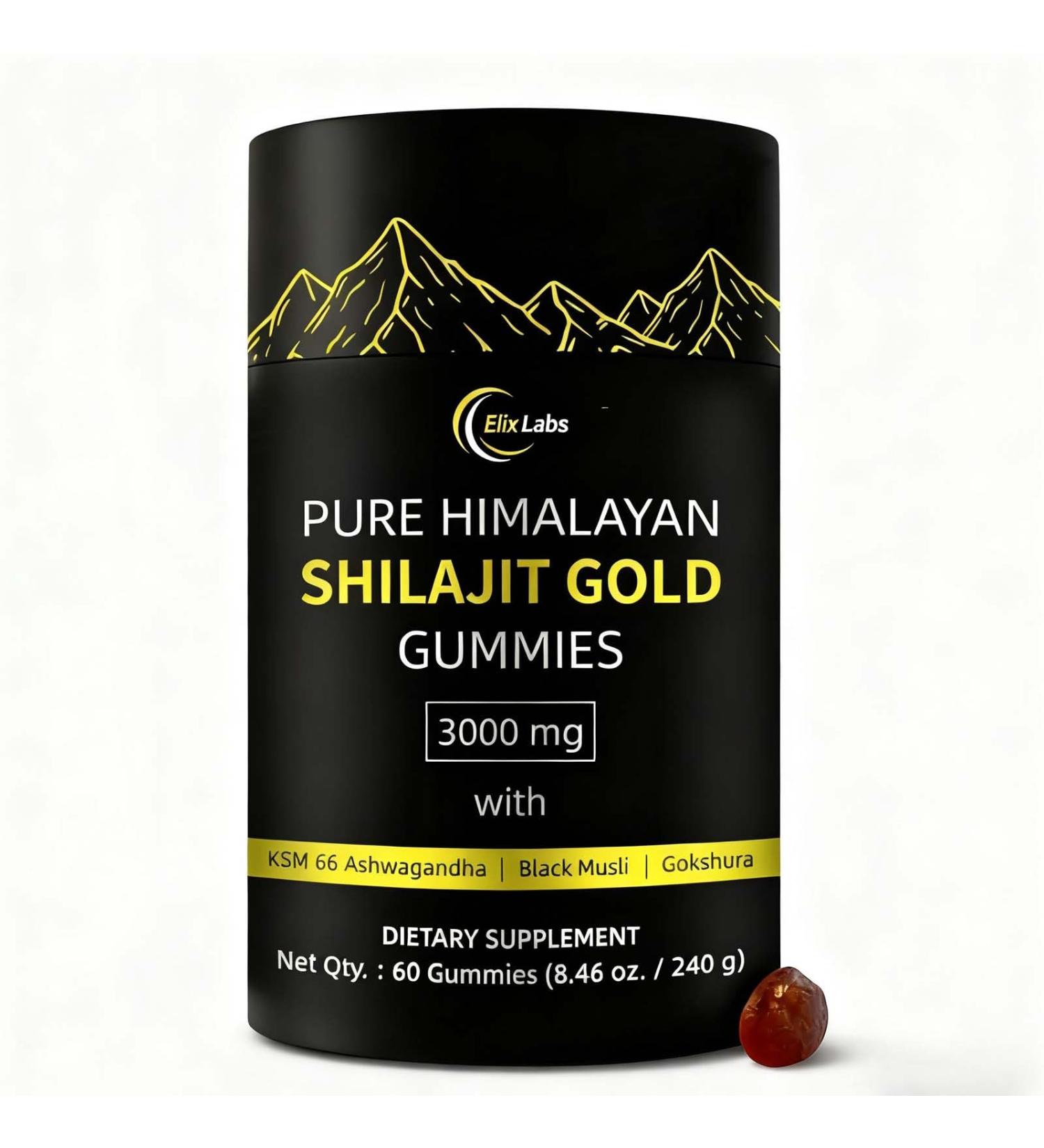 Elixlabs Himalayan Shilajit Gummies 85+ Trace Minerals & Fulvic Acid | Organic Non-GMO Micronutrient Supplement for Men & Women | 100% Pure & Natural