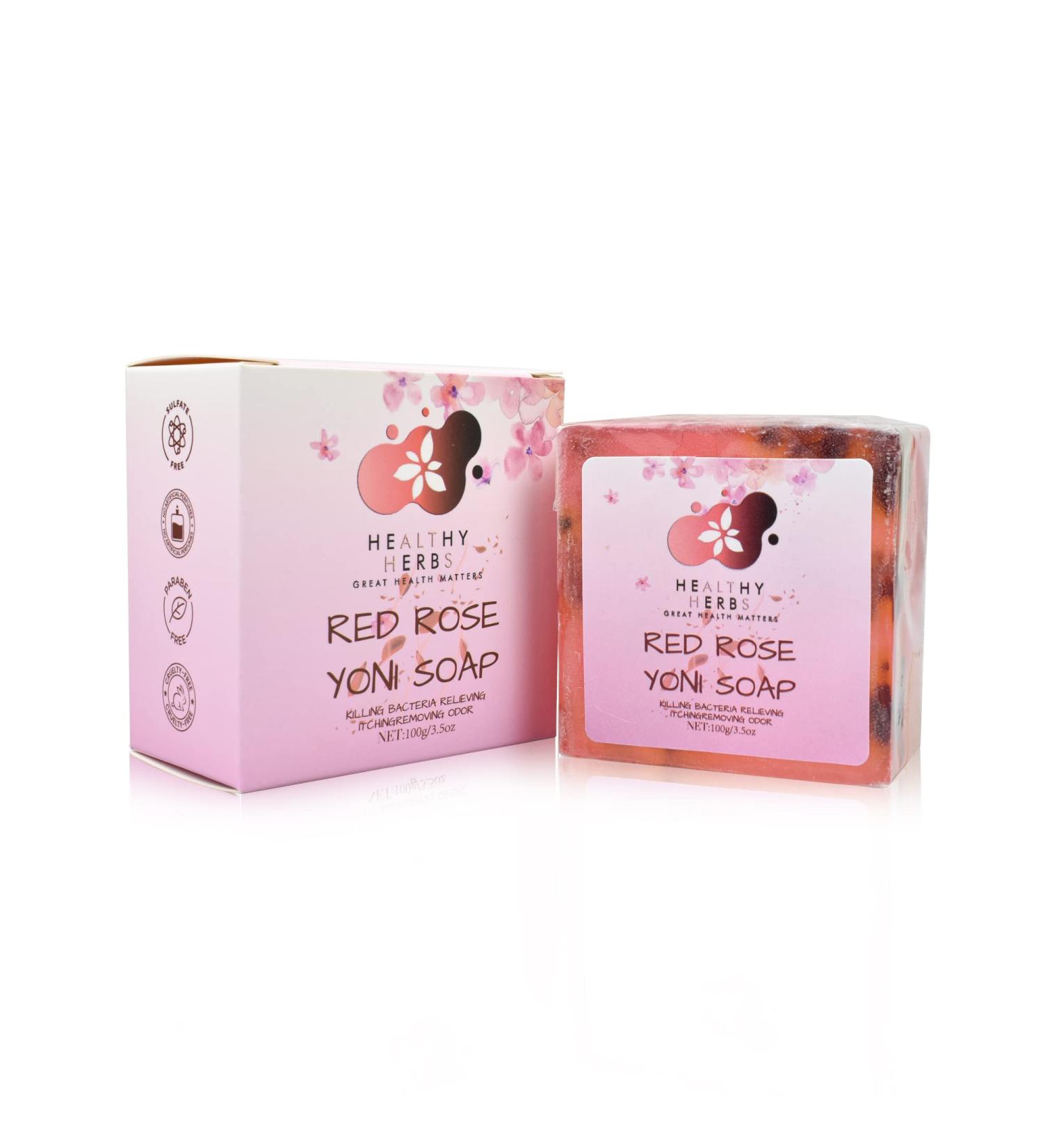 Yoni Soap Feminine Wash Bar - 100% Natural Organic Herbal Formula for pH Balance & Odor Elimination (3.5 oz) - Handmade Red Rose Scented Care Soap for Women - Buy Online on GoSupps.com