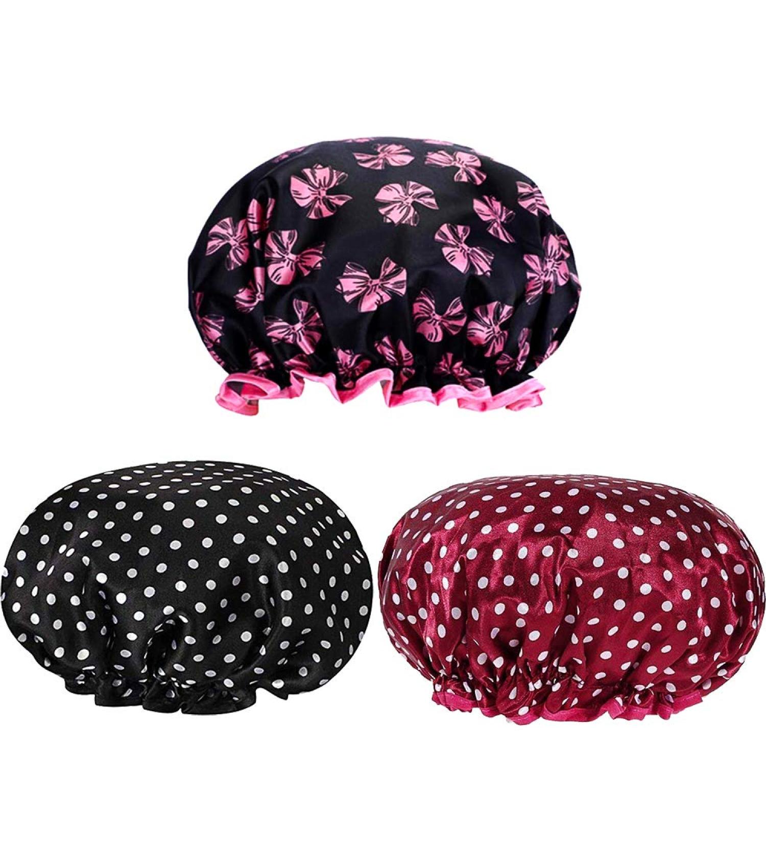 Waterproof Shower Caps for Women 3 Pack Double Layer Ideal for Home Bathroom & Spa - Buy Online on GoSupps.com