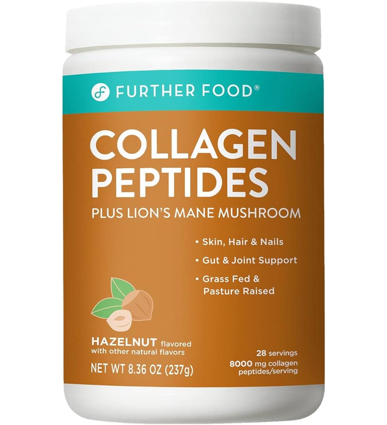 Further Food Collagen Peptide Powder Hazelnut Blend with Lionâs Mane Mushroom Grass-Fed Hydrolyzed Type 1 & 3 Protein Gut Health + Joint Hair Skin Nails Paleo Keto Sugar-Free (8.36 Ounce) - Buy Online on GoSupps.com
