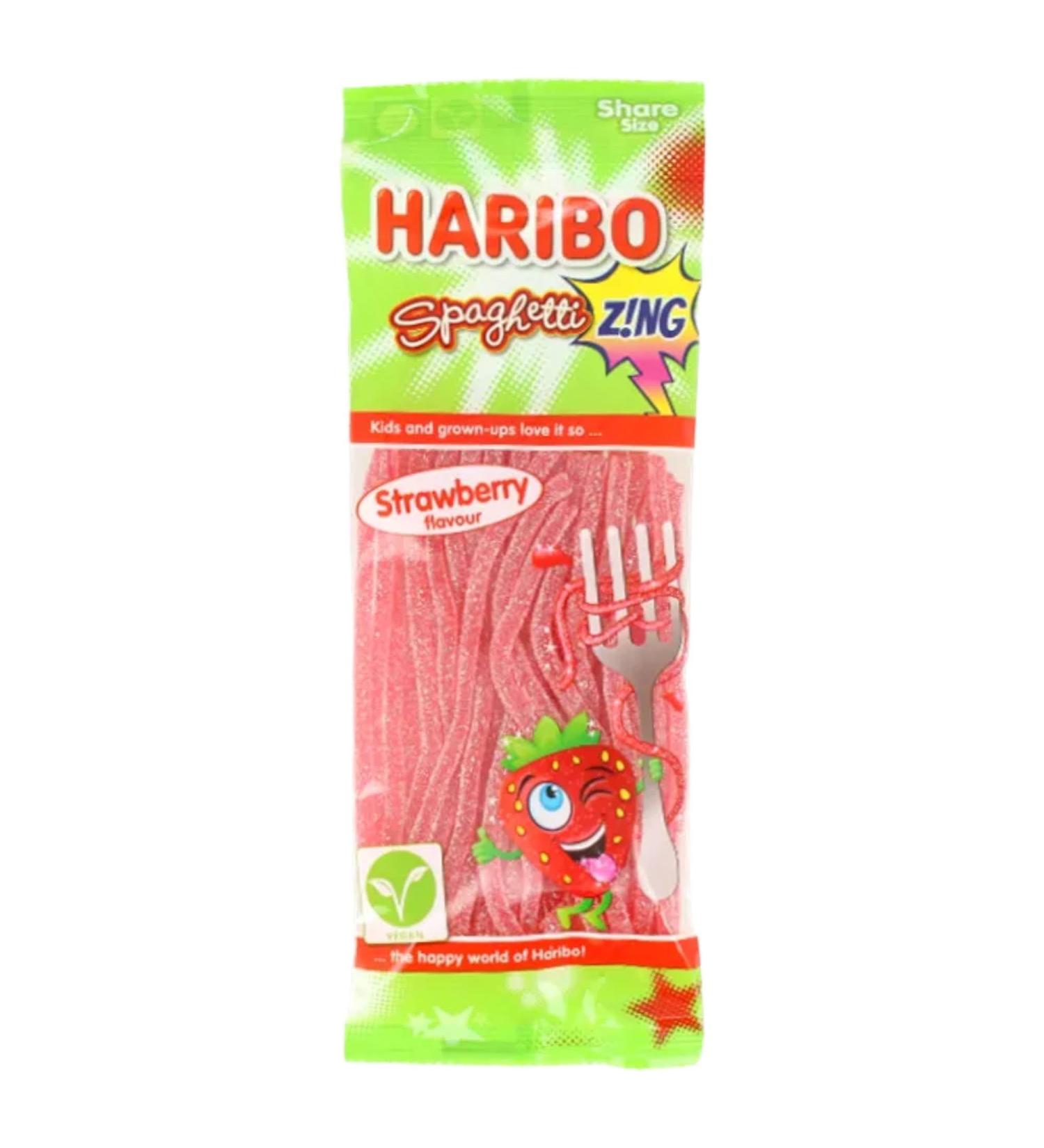 Spaghetti Zing Strawberry Sugar Coated Gummy Sweets Fizzy Laces Suitable for Vegans 140g - 3x Share Bags - Buy Online on GoSupps.com